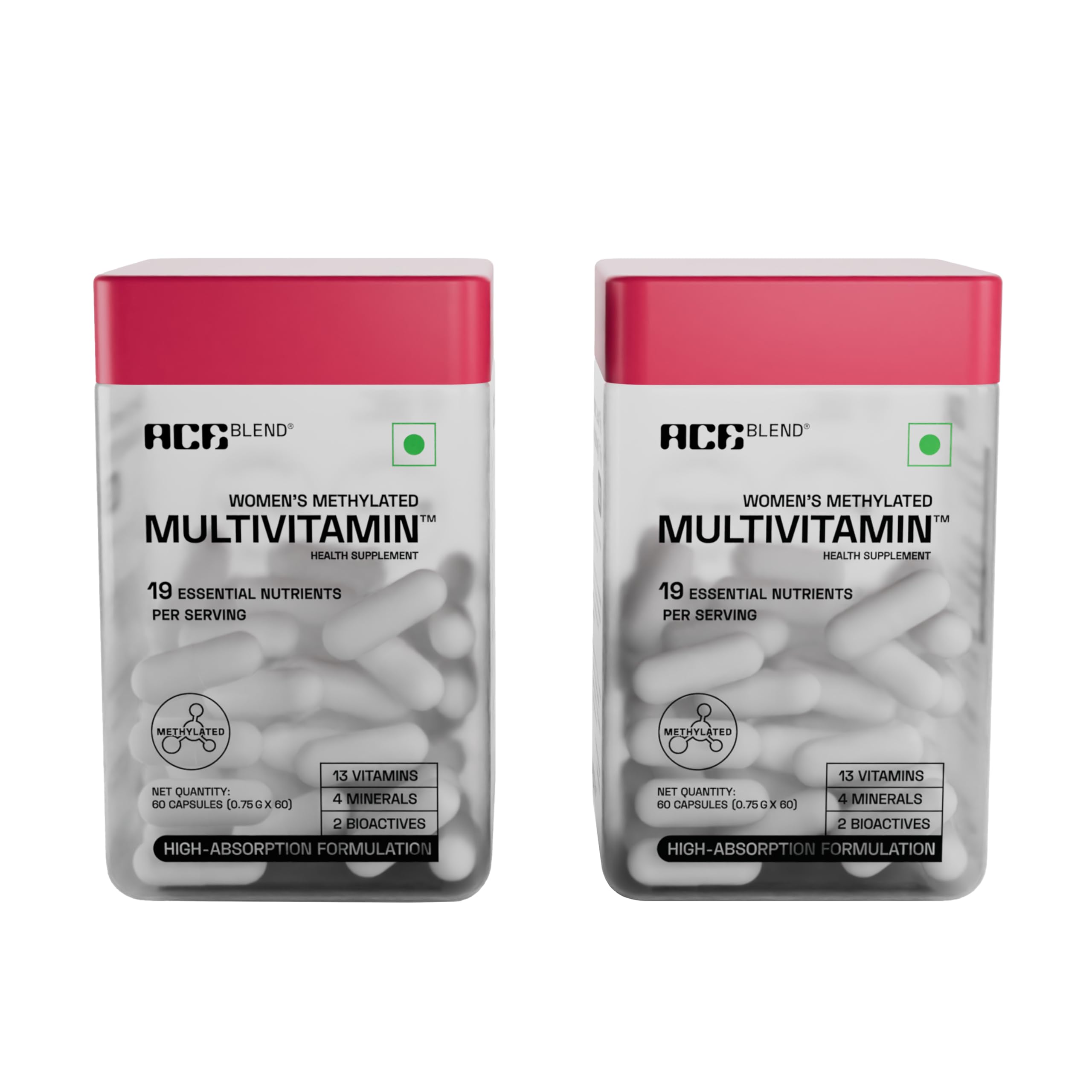 Ace Blend Multivitamin Capsules for Women | Pack of 120 | With Iron & Methylated Multivitamin | 19 Essential Nutrients with Quatrefolic, MenaQ7 K2 & Vitashine D3 | Supports Hormonal Balance & Immunity