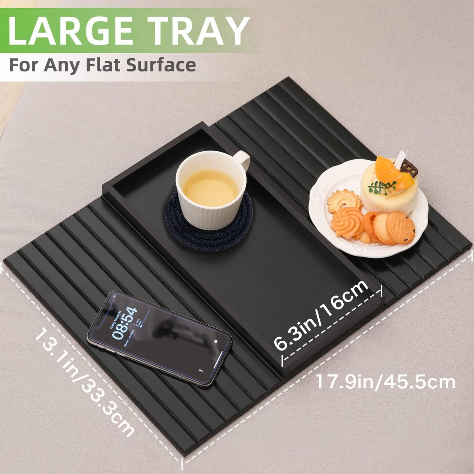 Tuko Armleuning Dienblad Bank Flexibel Bamboe met Opbergvak - Bank en Stoel Drank Houder en Bakje- Houten Banktafel en Organizer voor Bankleuning en Zetel en Sofa met antislip (Zwart