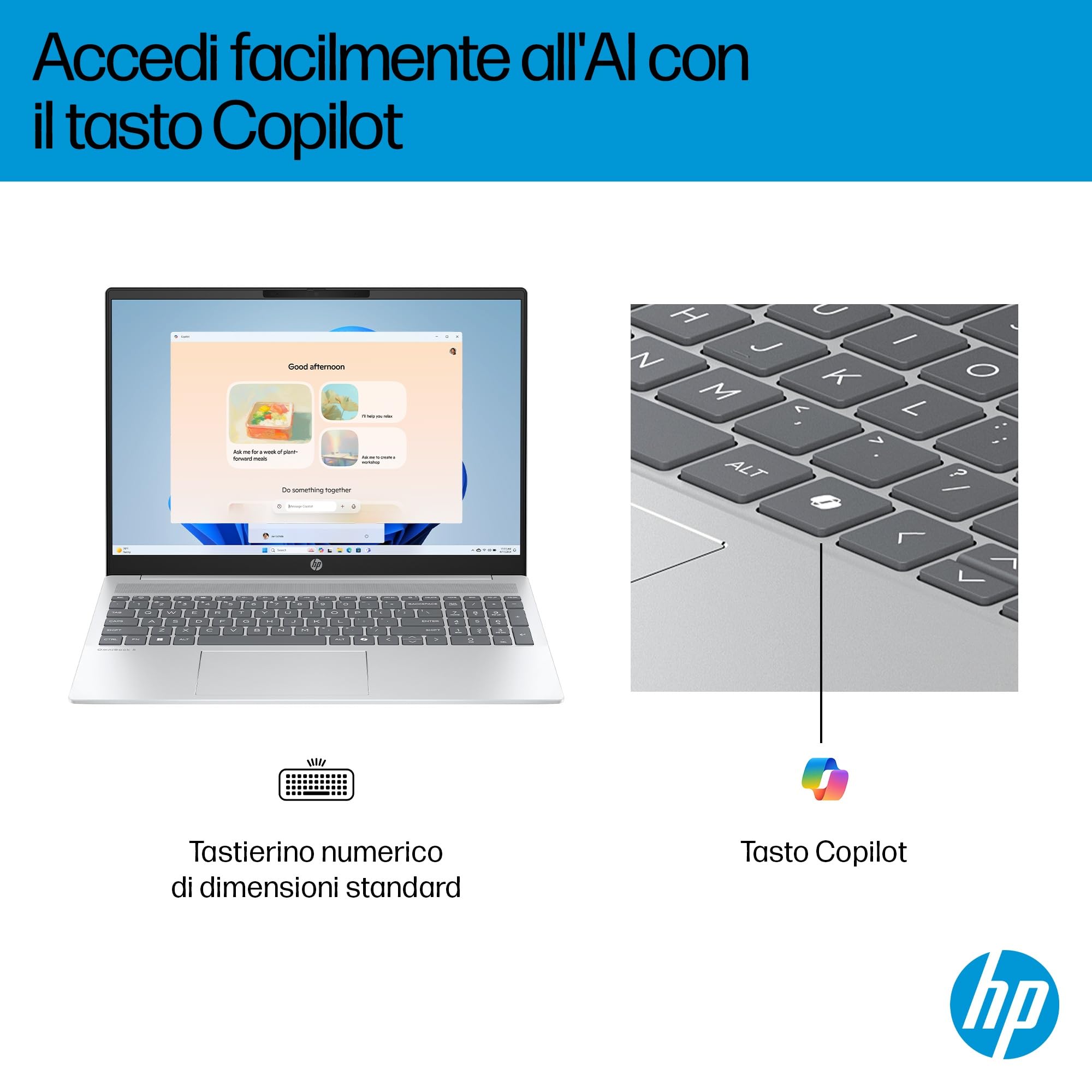 HP OmniBook 5 AI PC 16-af1001slx, Notebook, Intel Core Ultra 5 225U, 16 GB RAM, 512 GB, Grafica integrata, Display 16" 2K IPS Antiriflesso 300 nits, Laptop, Windows 11, Portatile, Argento