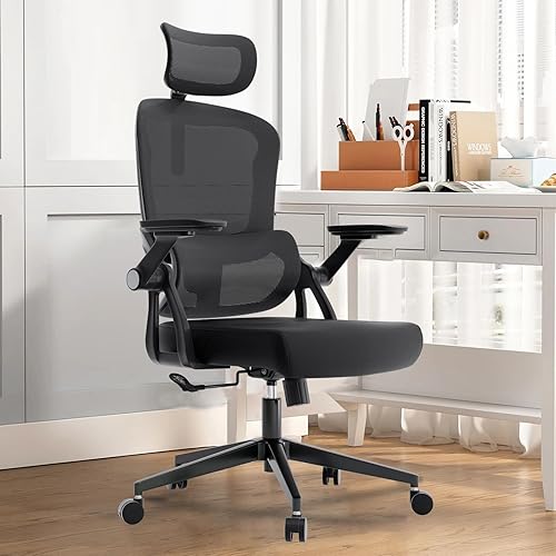 Miniatura 49 de Silla de oficina ergonómica, silla de escritorio ajustable de malla resistente con ruedas, reposabrazos y soporte lumbar, cómoda silla para oficina