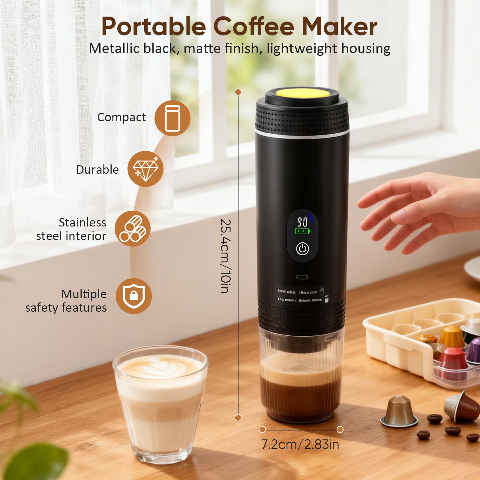 Macchina Caffe Espresso Portatile, 3 In 1 Caffettiera Elettrica Compatibile con Capsule Nespresso & Caffè Macinato, Auto-Riscaldamento, 20 bar, USB Ricaricabile, per Viaggi Campeggio Auto Ufficio