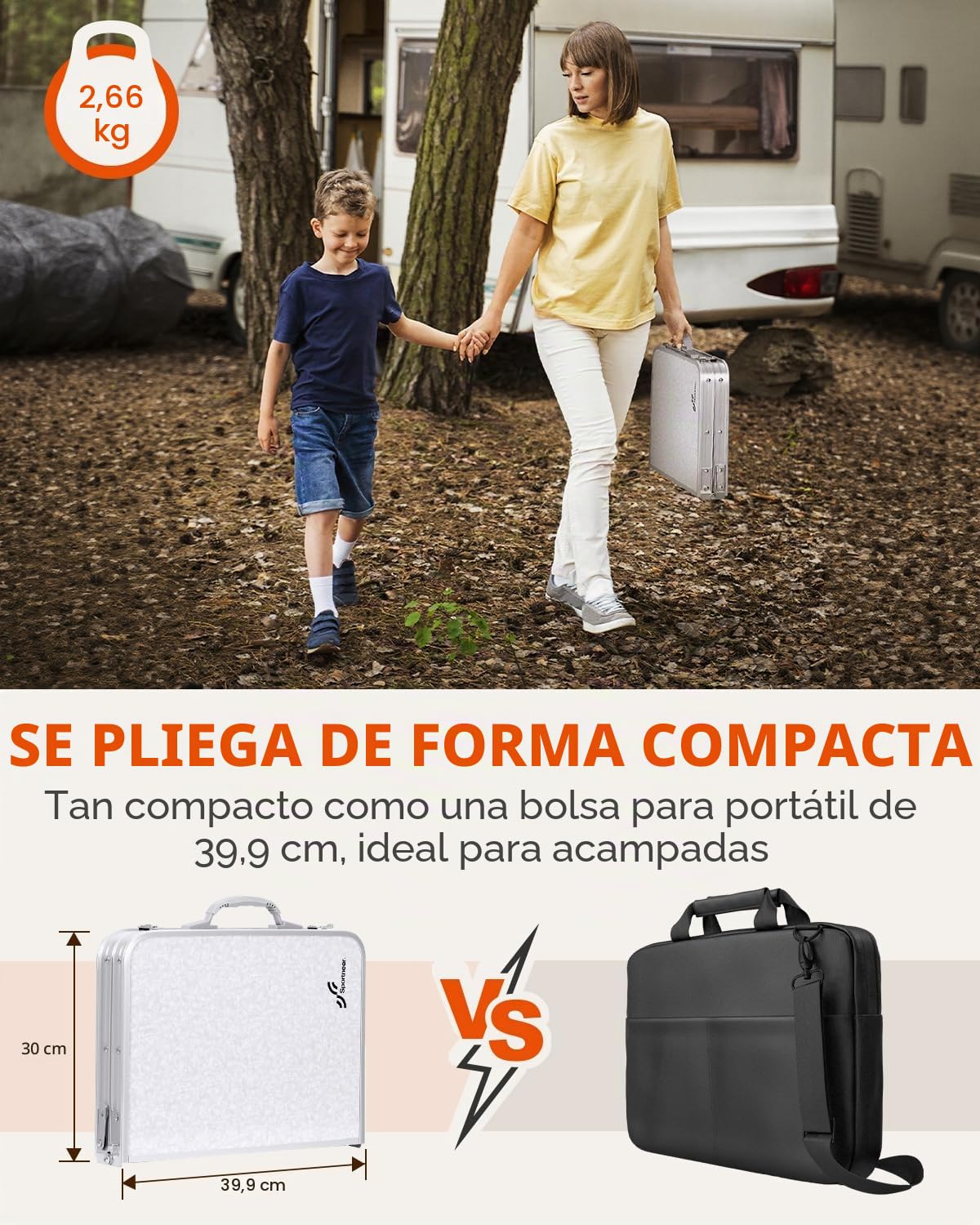 Sportneer Mesa Plegable Camping 60x40 cm, Mesa de Camping Plegable con Capa de Malla, 4 Alturas Ajustables, Mesa Camping Plegable Portátil con Patas de Aluminio para Picnic, Playa y Aire Libre
