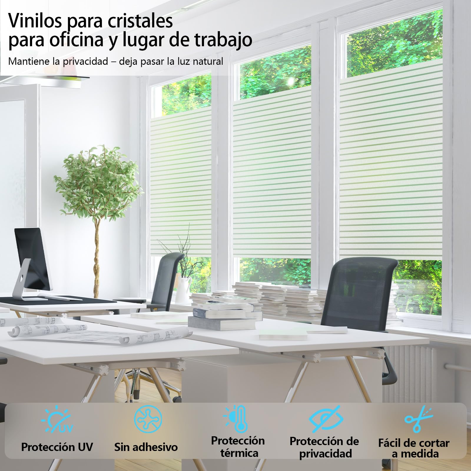 Zindoo Vinilos para Cristales Vinilo Adhesivo Cristal Patrón de Juncos Mate Proteger la Privacidad Anti UV Electrostática Autoadhesivo Decorativo para Dormitorio Sala Comedor Cocina 90x400cm