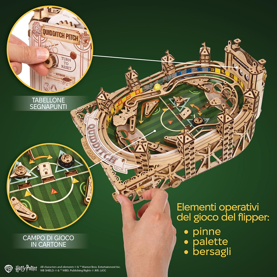 Ugears Macchina Flipper Quidditch Puzzle 3D - Harry Potter Puzzle 3D in Legno per Adulti - Kit DIY con Flipper Funzionanti - Kit Modelli Meccanici in Legno del Papà - 402 Pezzi