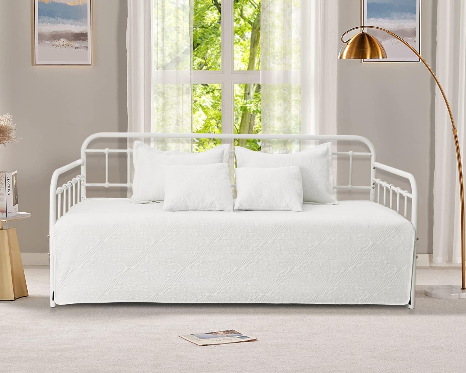 5Piece Daybed Cover Set White,Twin Cozy Daybed Bedding