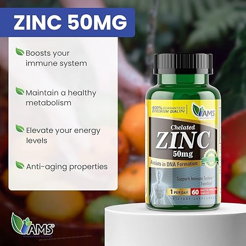 Miniatura 2 de America Medic & Science Suplementos de zinc quelatado de 50 mg (5 paquetes de 60 tabletas) refuerzo inmunológico y potentes píldoras antioxidantes