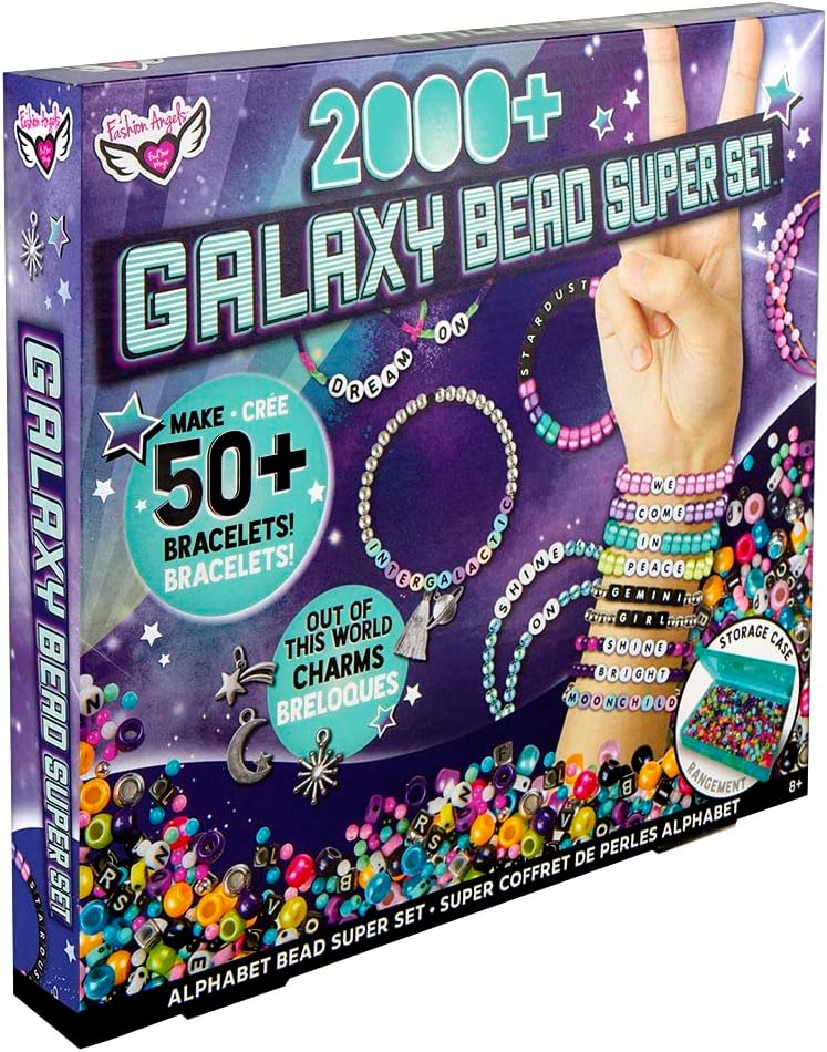 Fashion Angels Galaxy Bead Super Bracelet Making Activity Kit, Over 2,000 Beads, Organizer Keeper Case, Comes with Alphabet Beads, Pearlescent, Metallic Beads & Charms, Inspiration Guide, Ages 8 & Up