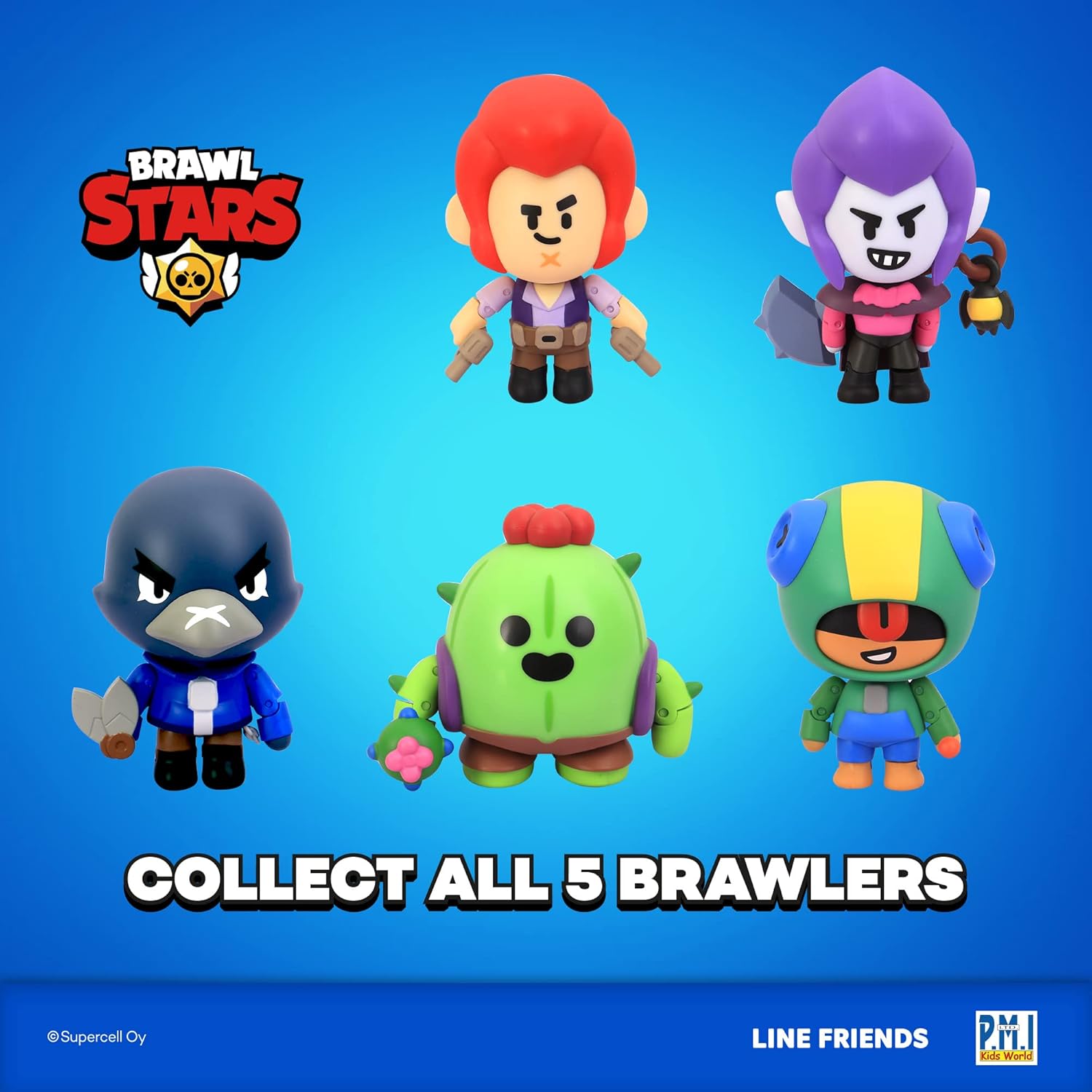P.M.I. Brawl Stars Action Figures | 2-Pack Articulated Toys with Movable Arms & Legs | Includes Leon & Spike or Bo & Crow (Random) | 4.5" Official Licensed Collectibles for Gamers & Fans