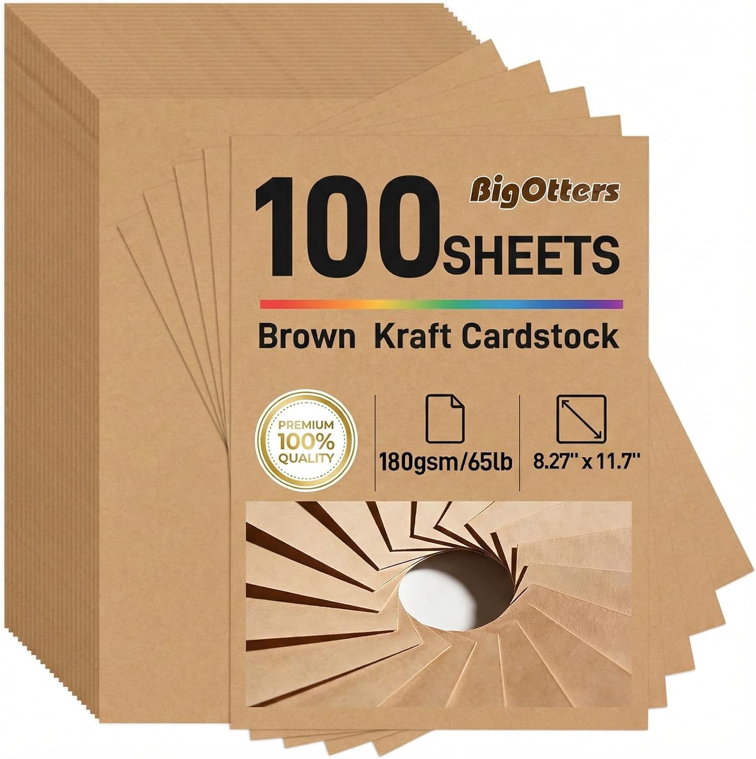 BigOtters 100 Sheets Kraft Paper Brown Cardstock, 65lb/ 180gsm Kraft Card Stock Paper, Back to School Supplies, 8.5 x 11 Inches (Pack of 2)