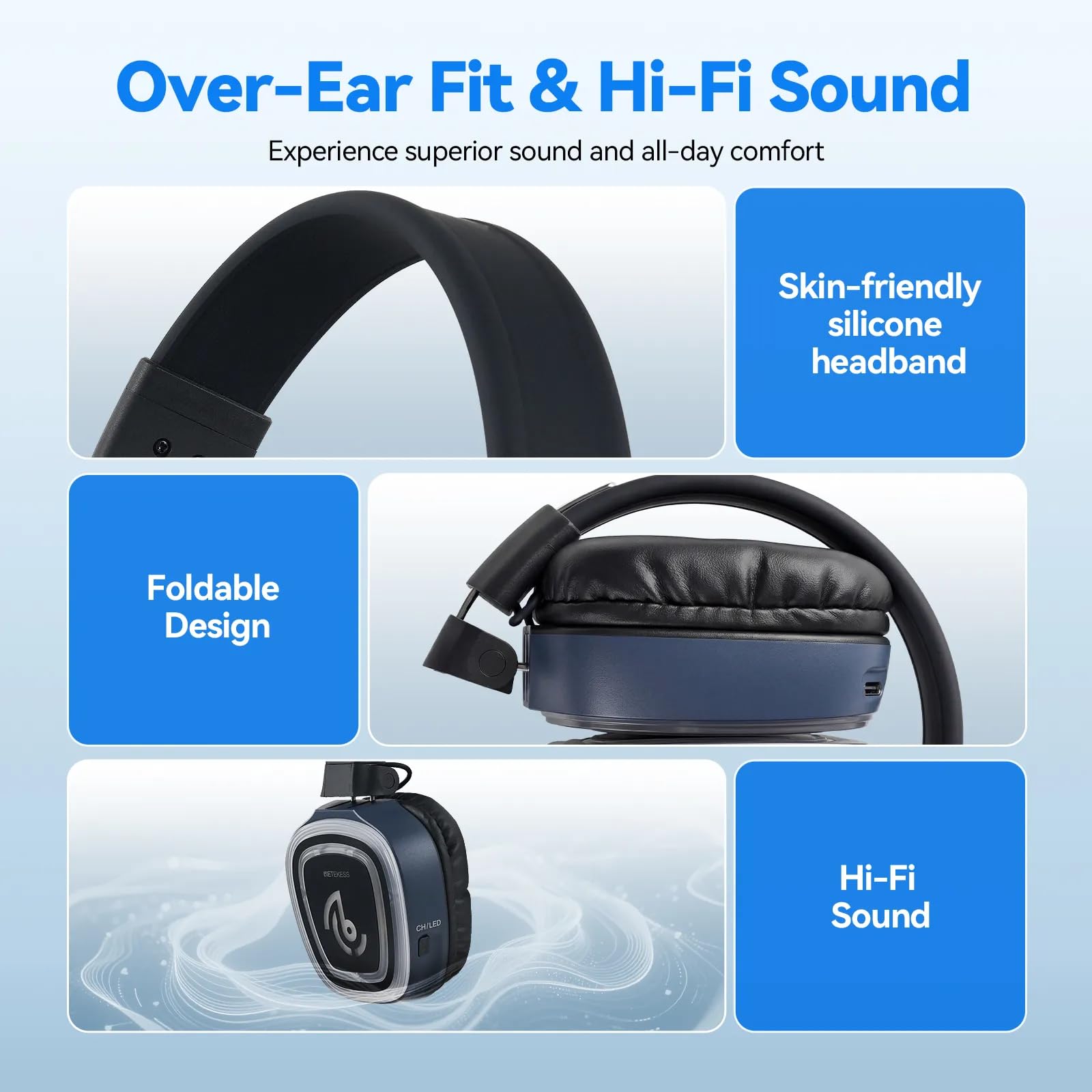 Retekess TA004S Auriculares Silent Disco, diseño Plegable, Sonido HiFi