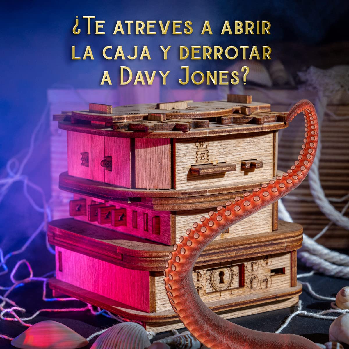 Cluebox, Un juego de escape en una caja, el cofre de Davy Jones, rompecabezas 3D de madera cada de regalo, caja de trucos