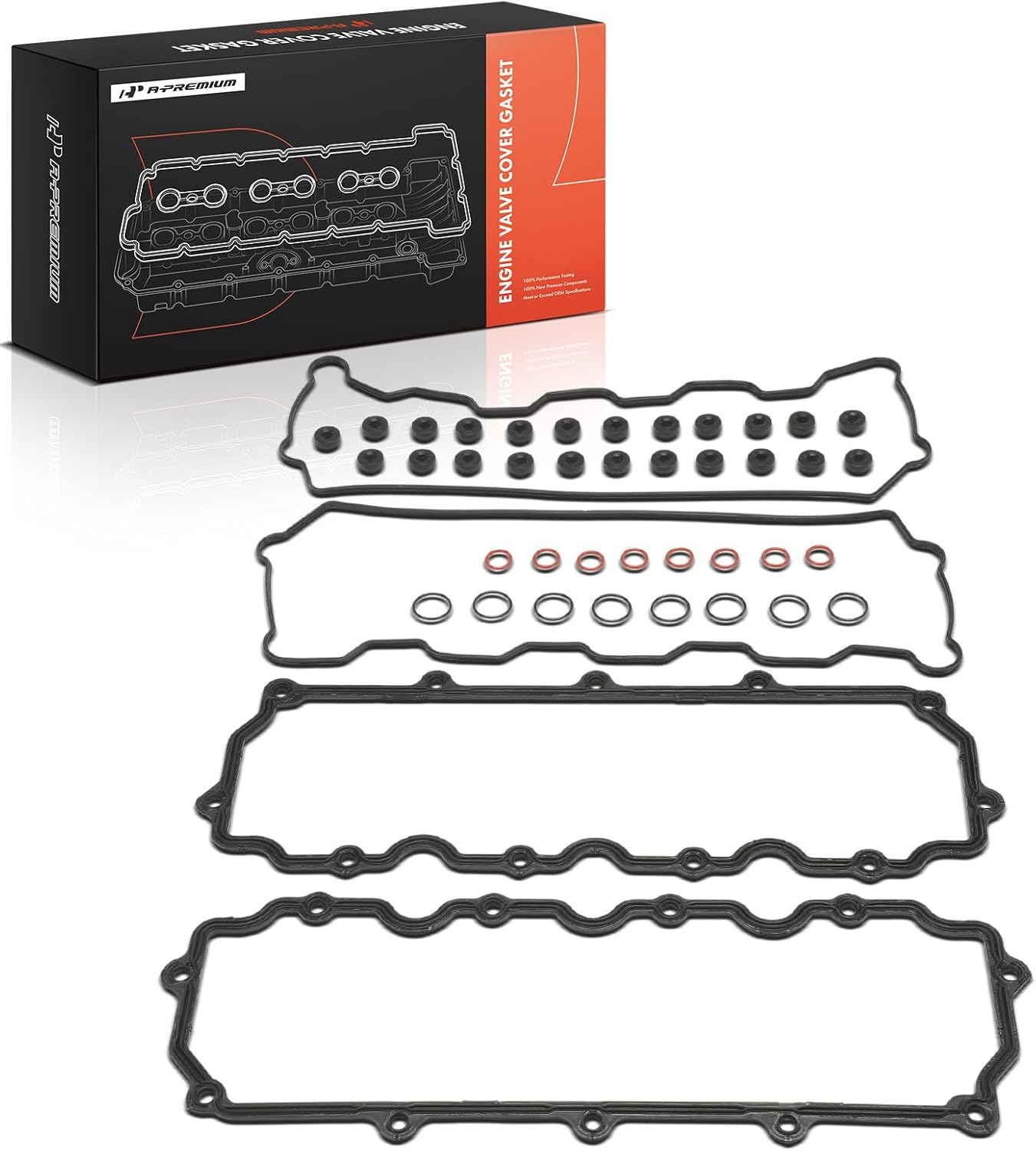A-Premium Upper and Lower Engine Valve Cover Gasket Set Compatible with Ford F-250 F-350 F-450 F-550 Super Duty 2003-2007, E-350 E-450 Super Duty 2004-2010, E-350 Club Wagon 2004-2005, Excursion, 6.0L