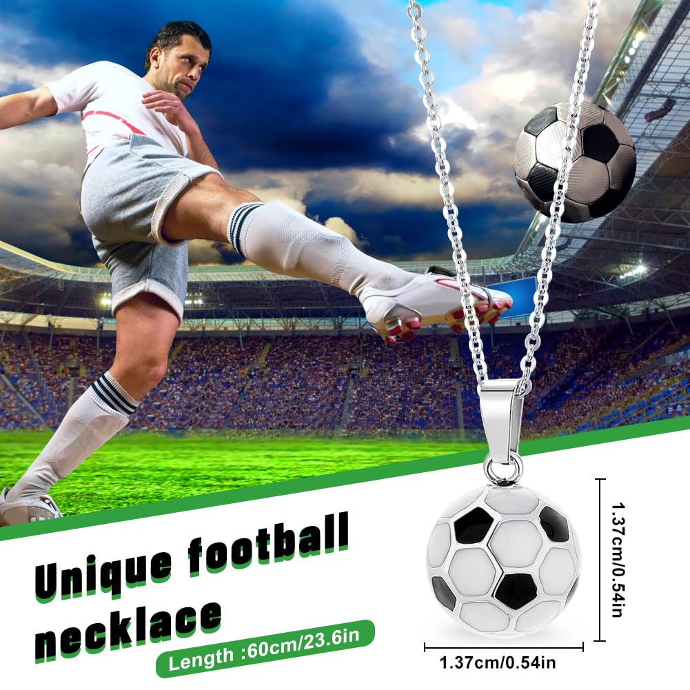 Collar de Fútbol 3D en Acero Inoxidable, Colgante de Balón con Caja de Regalo para Niños y Niñas (Plata)