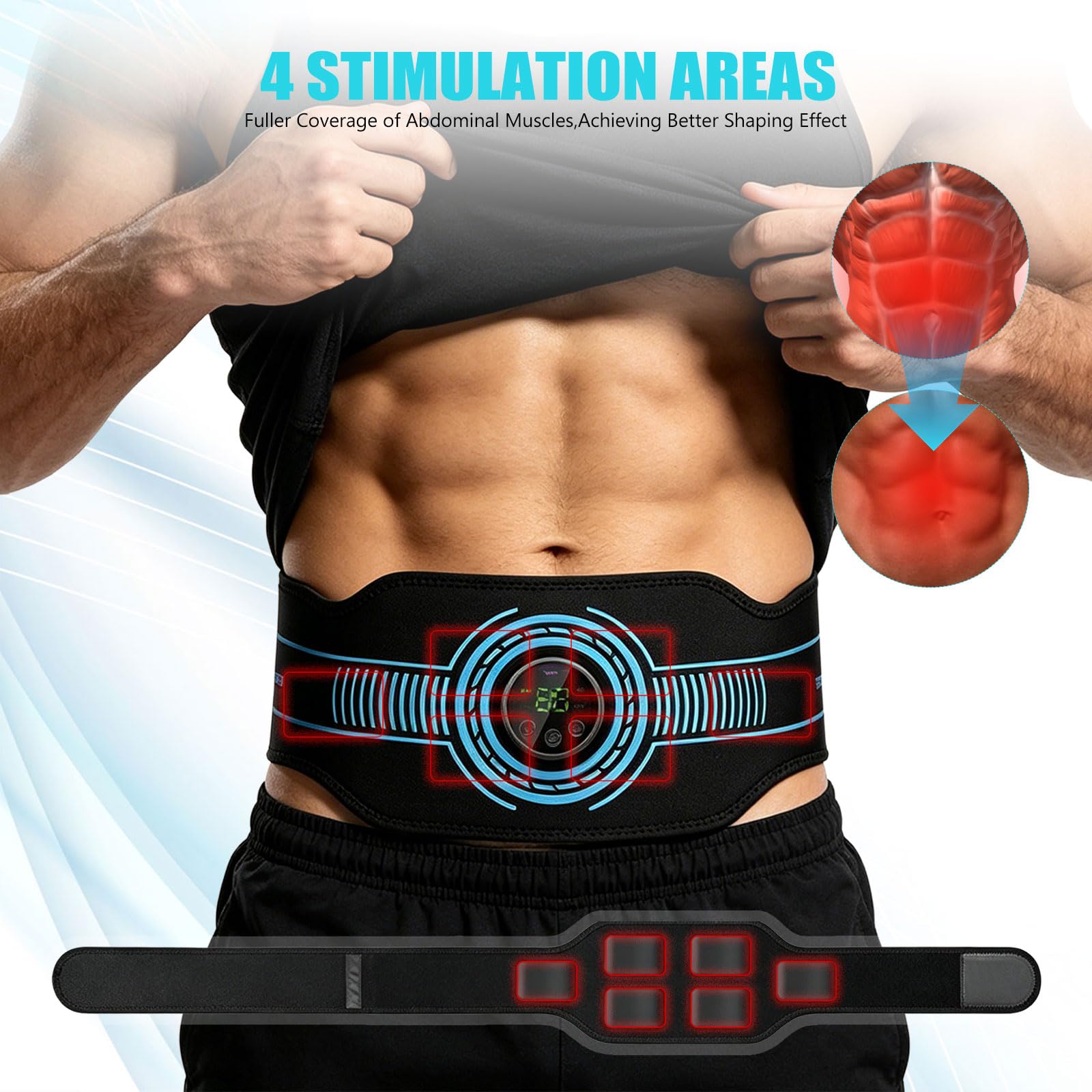 EMS Electroestimulador Abdominal, Abdominales Electroestimulacion, con 10 Modos y 39 Niveles de Intensidad, Electroestimulador Muscular Recargable Por USB, Apto Tanto para Hombres Como para Mujeres