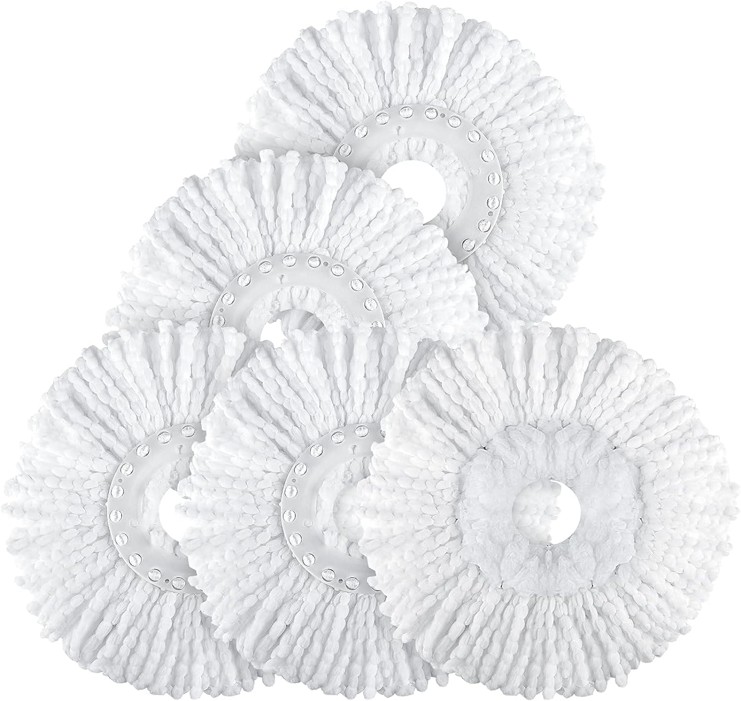 Coolchic 5PCS Microfiber Replacement Mop Head Spin Mop Head Replacement 5-Pack, Microfiber Refill Heads Universal for 360 Spin Magic Mopping, Round Shape Standard Size White
