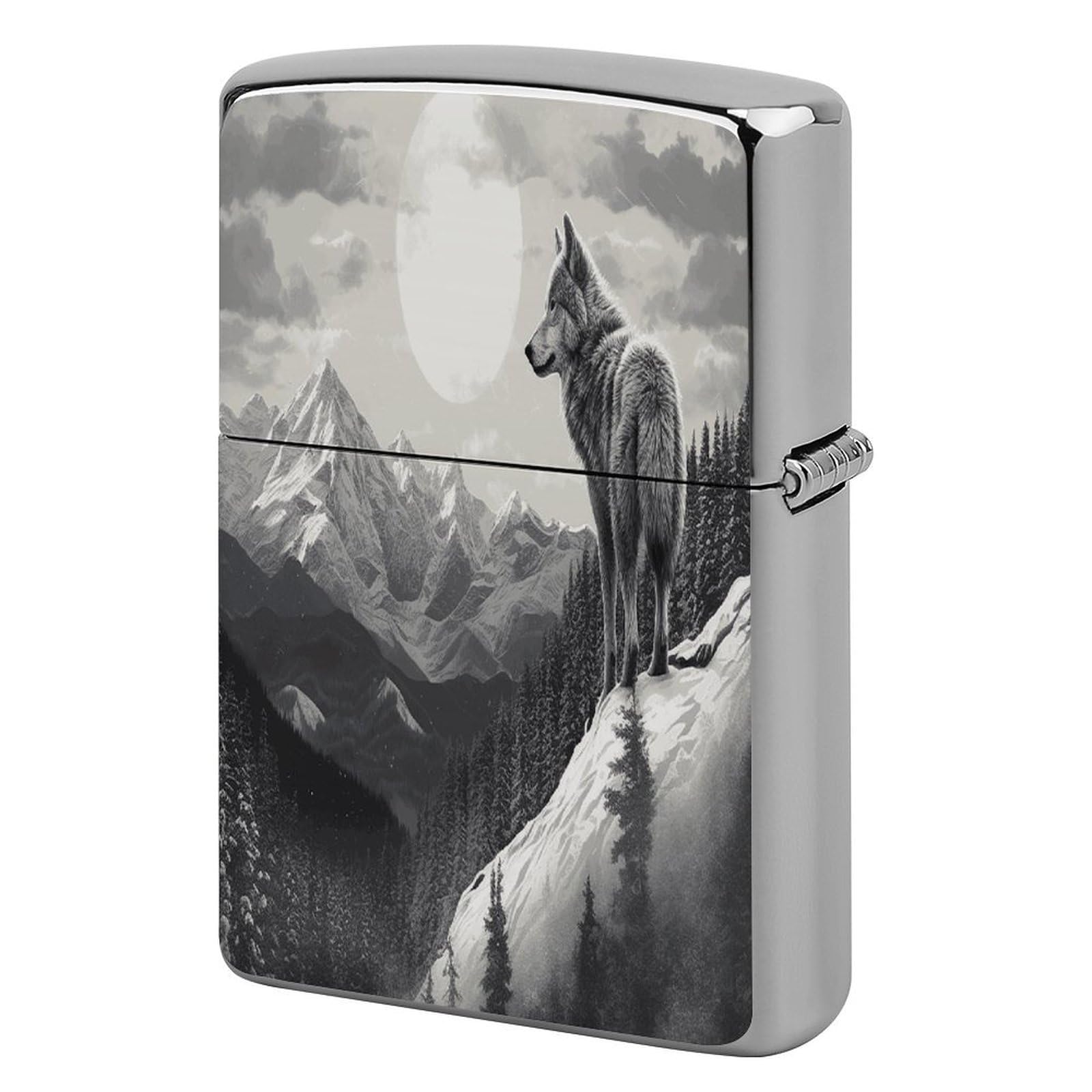 Btcowzrv Style Snow Mountain Lone Wolf Metal Lighter Case Sleeve Cover Holder