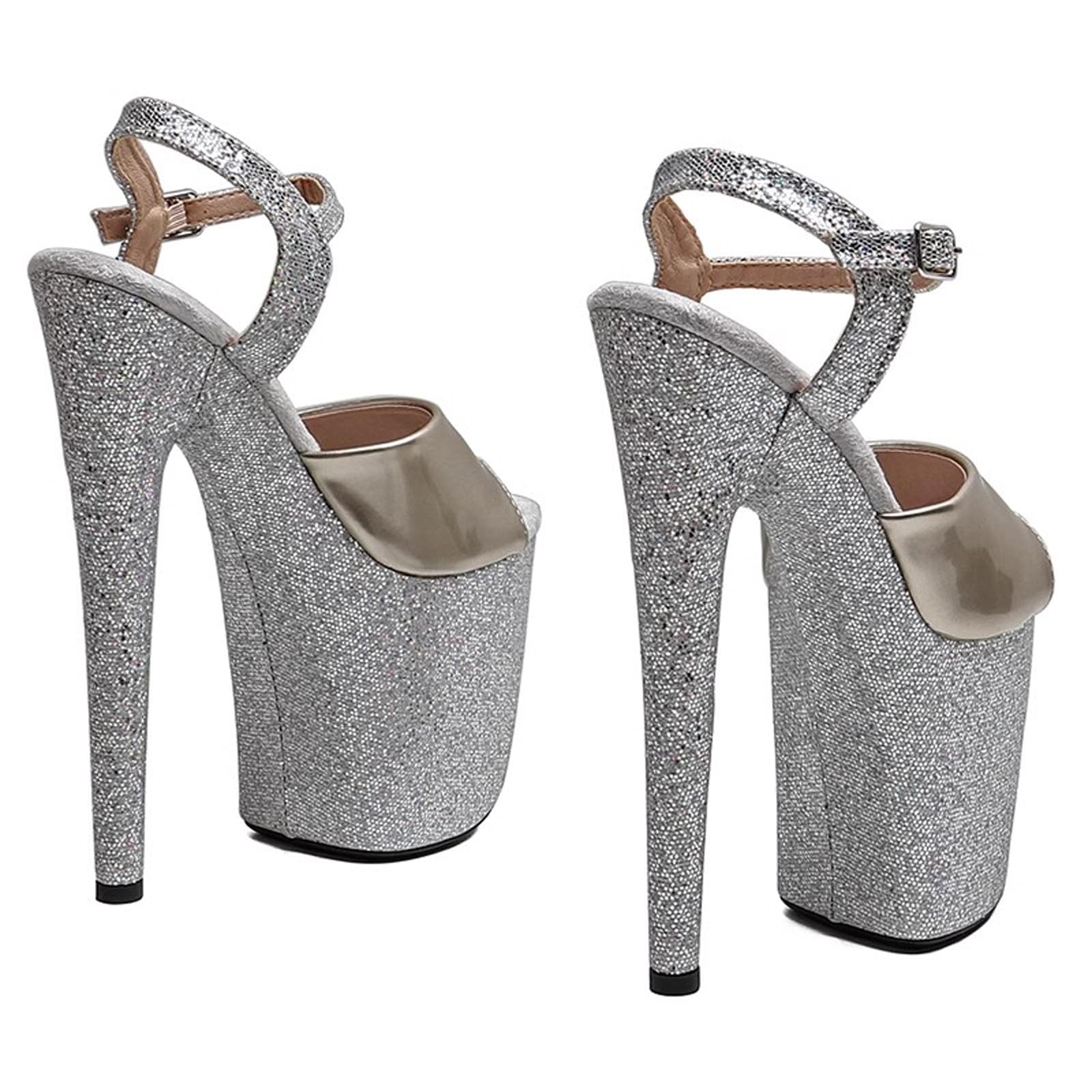 Talons Hauts de 8 Pouces pour Femmes, Sandales à Plateforme, Chaussures de travestissement Grande Taille, Escarpins à Talons Aiguilles pour soirée de Mariage habillée