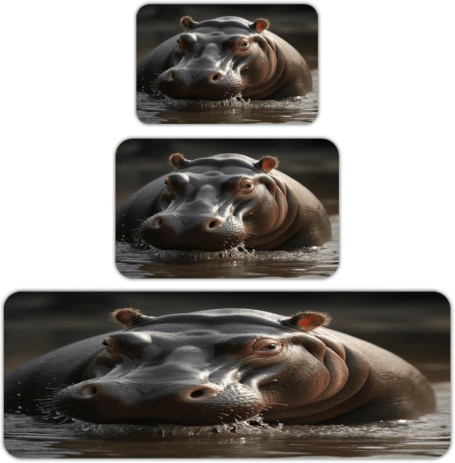 Hippo Kitchen Rugs Sets of 3 Non Slip Kitchen Mats for Floor Farmhouse Kitchen Sink Mat Thick Comfort Standing Mat for Laundry Room Hallway Bathroom