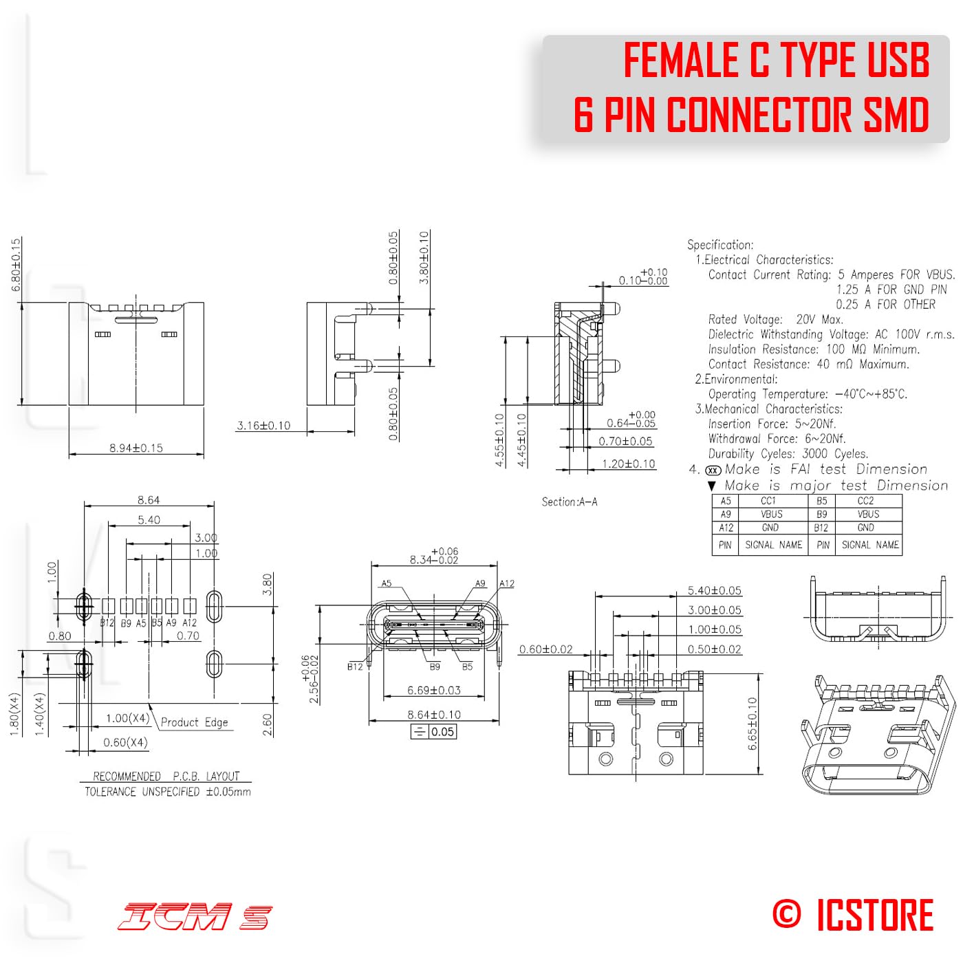 C Type USB Female Port Connector - 10 Pack -5