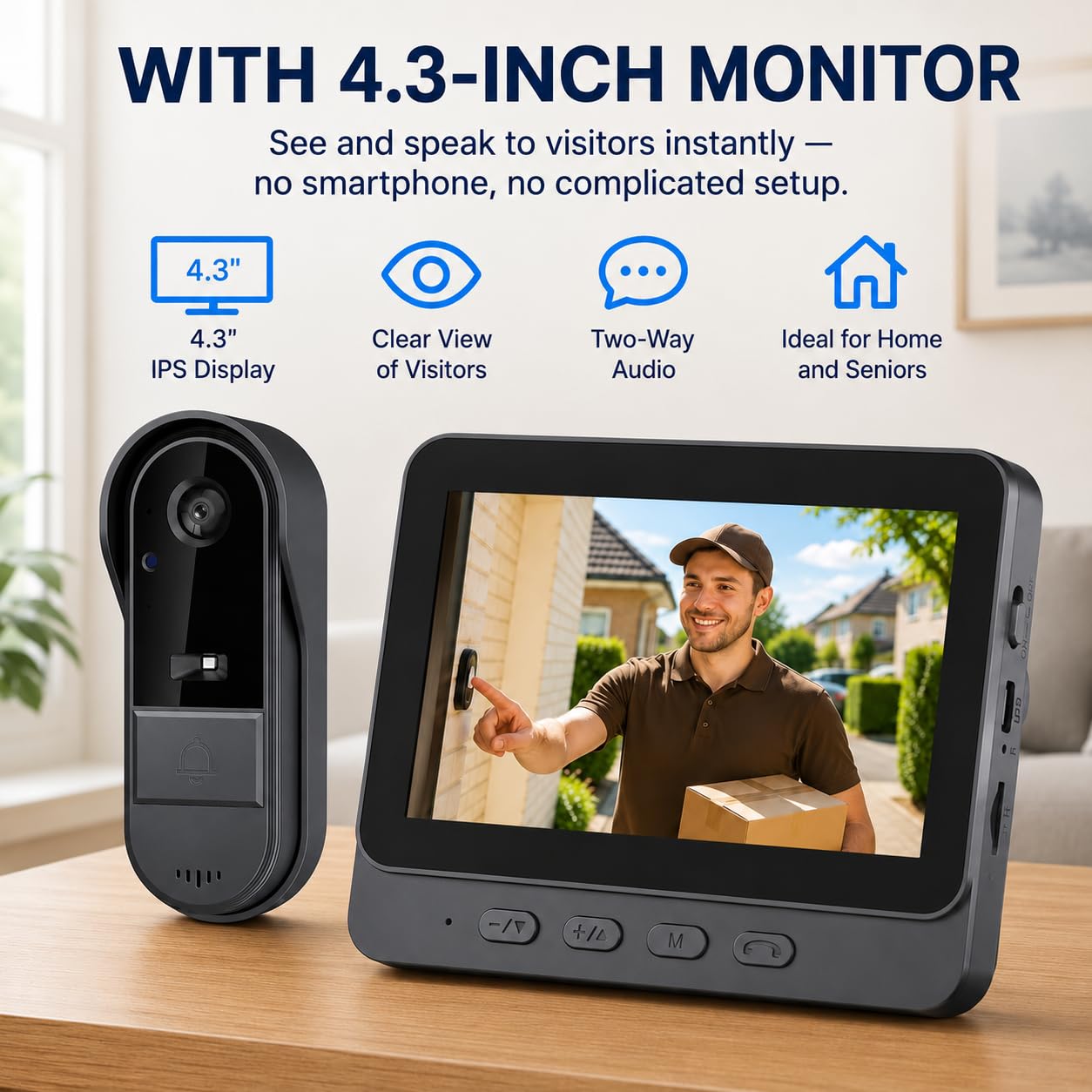 Sonnette Sans Fil avec Camera avce Écran 4,3'' Sans WiFi ni App 2.4GHZ