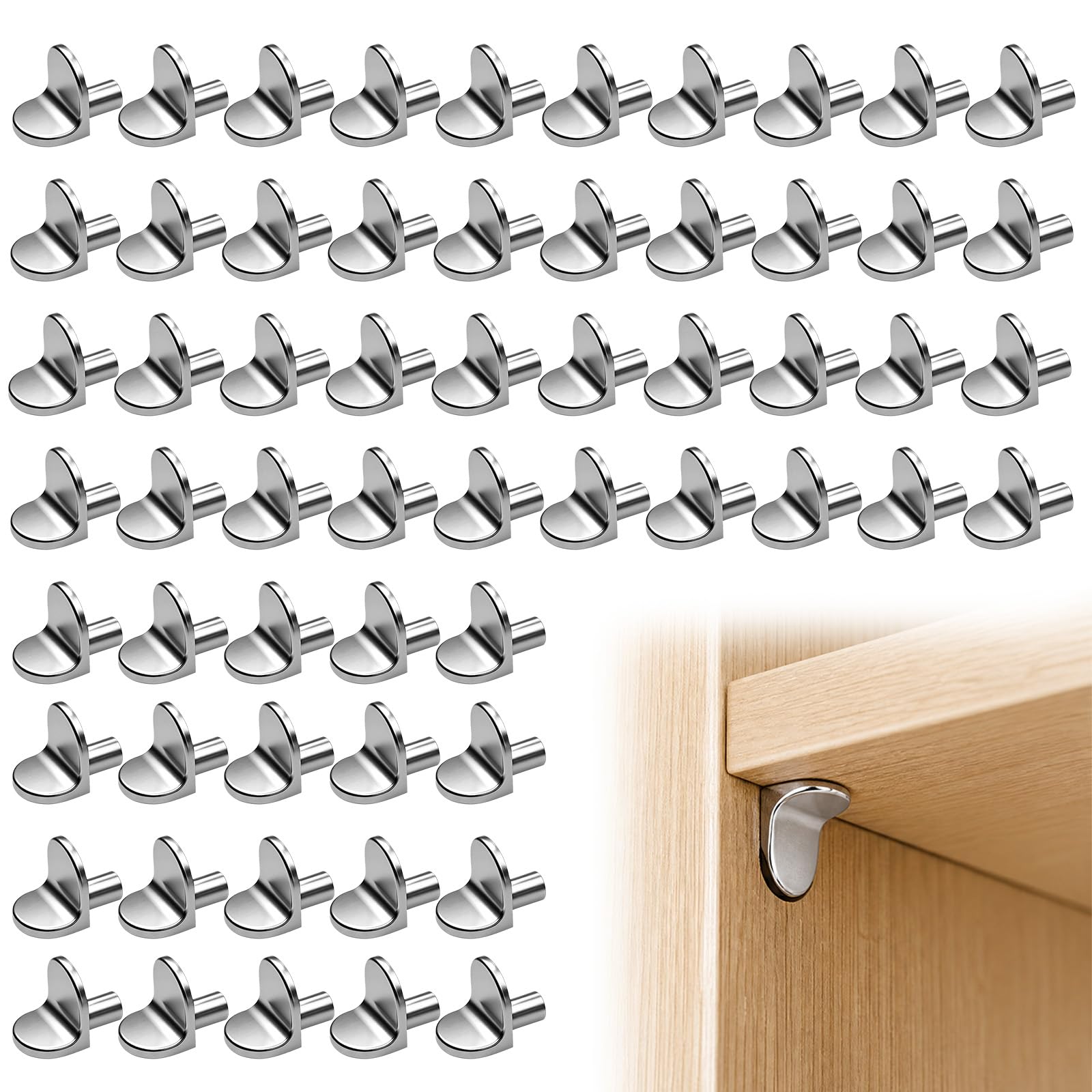 Thhiit 60 Pcs Shelf Support Pegs, 5mm L-Shaped Alloy Shelf Supports Pins for Cabinets, Furniture, Bookshelves, Wardrobe