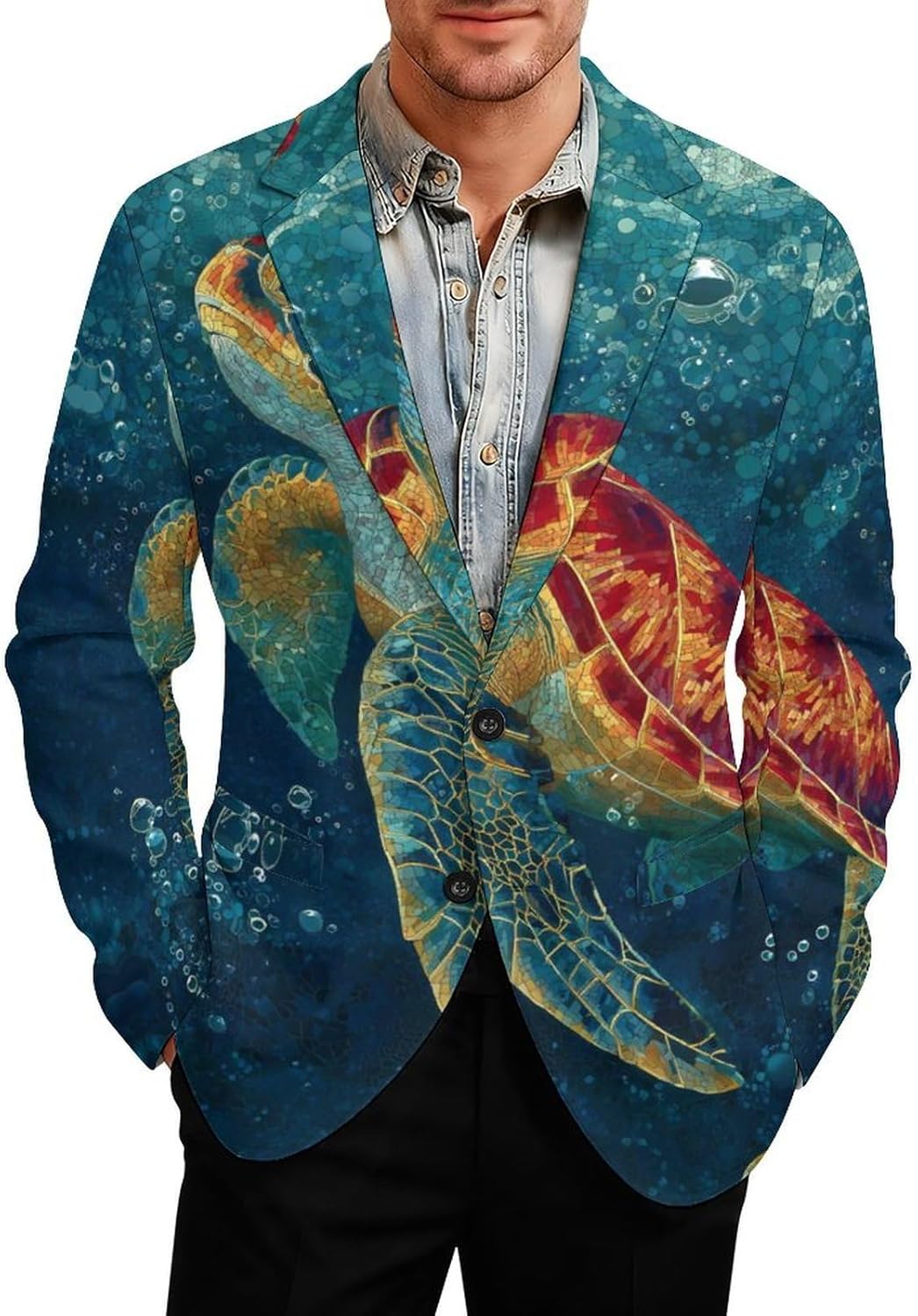Sea Turtle and Bubble Mens Blazer Two Button Lightweight Sport Coats Suit Business Jacket