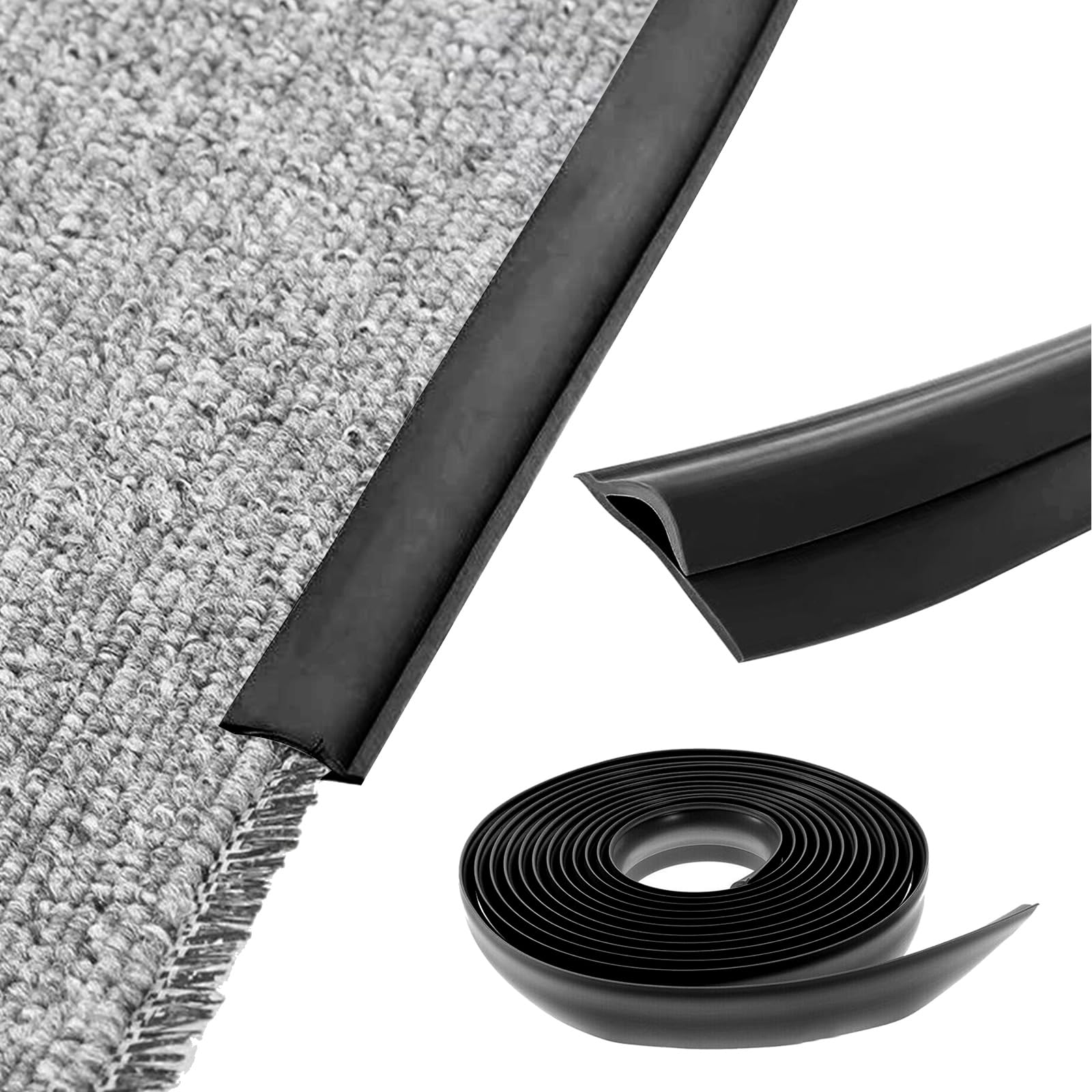 Bande de bord de sol TPE adhésive noire 300cm pour transition moquette et seuil de porte