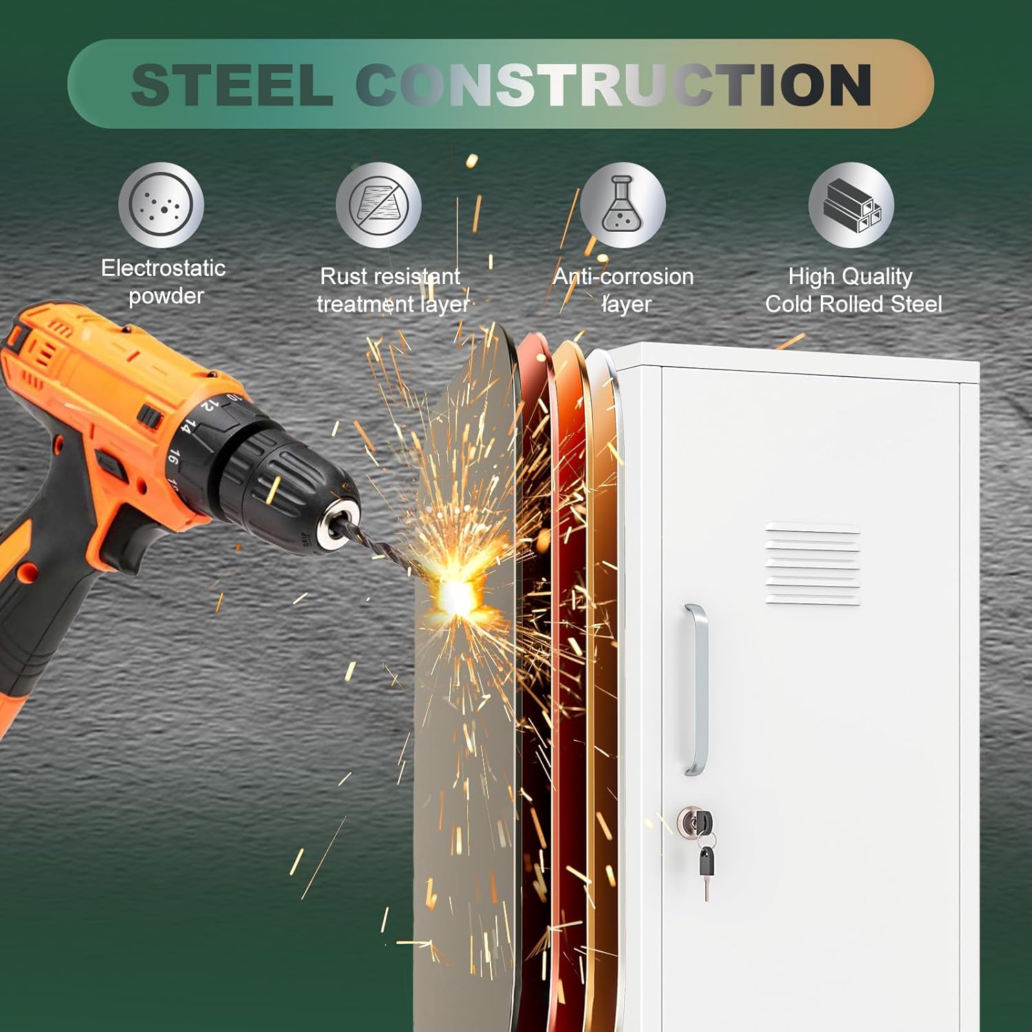 Metal Locker Storage Cabinet, 35" Height Steel Locker with 2 Adjustable Shelves, Garage Steel Tool File Cabinets, Lockable Metal Locker with Door for Home, School, Office, Gym