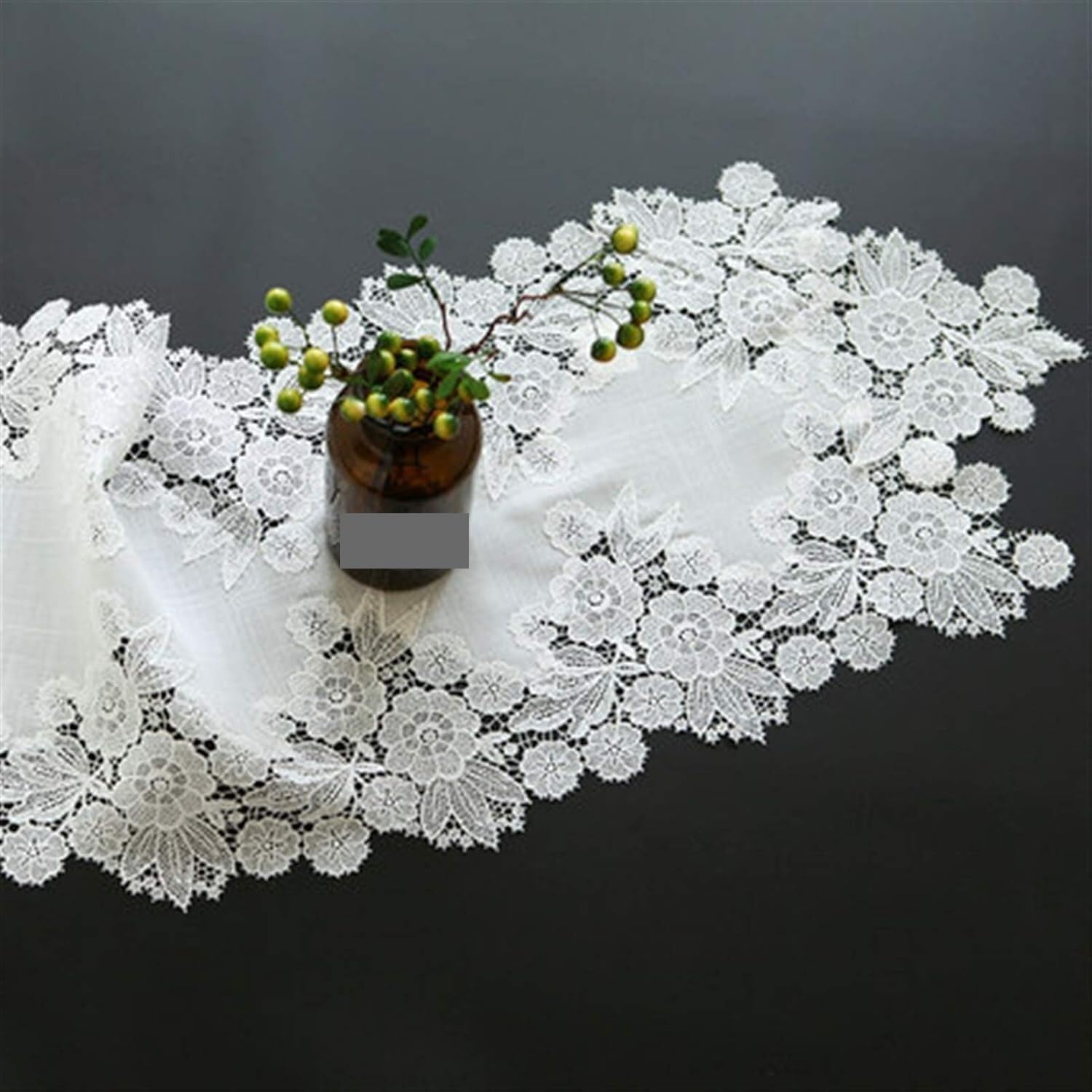 Runner da tavola in pizzo, Runner da tavolo in cotone pizzo ricamo americano caffè bianco(White,85X85cm)