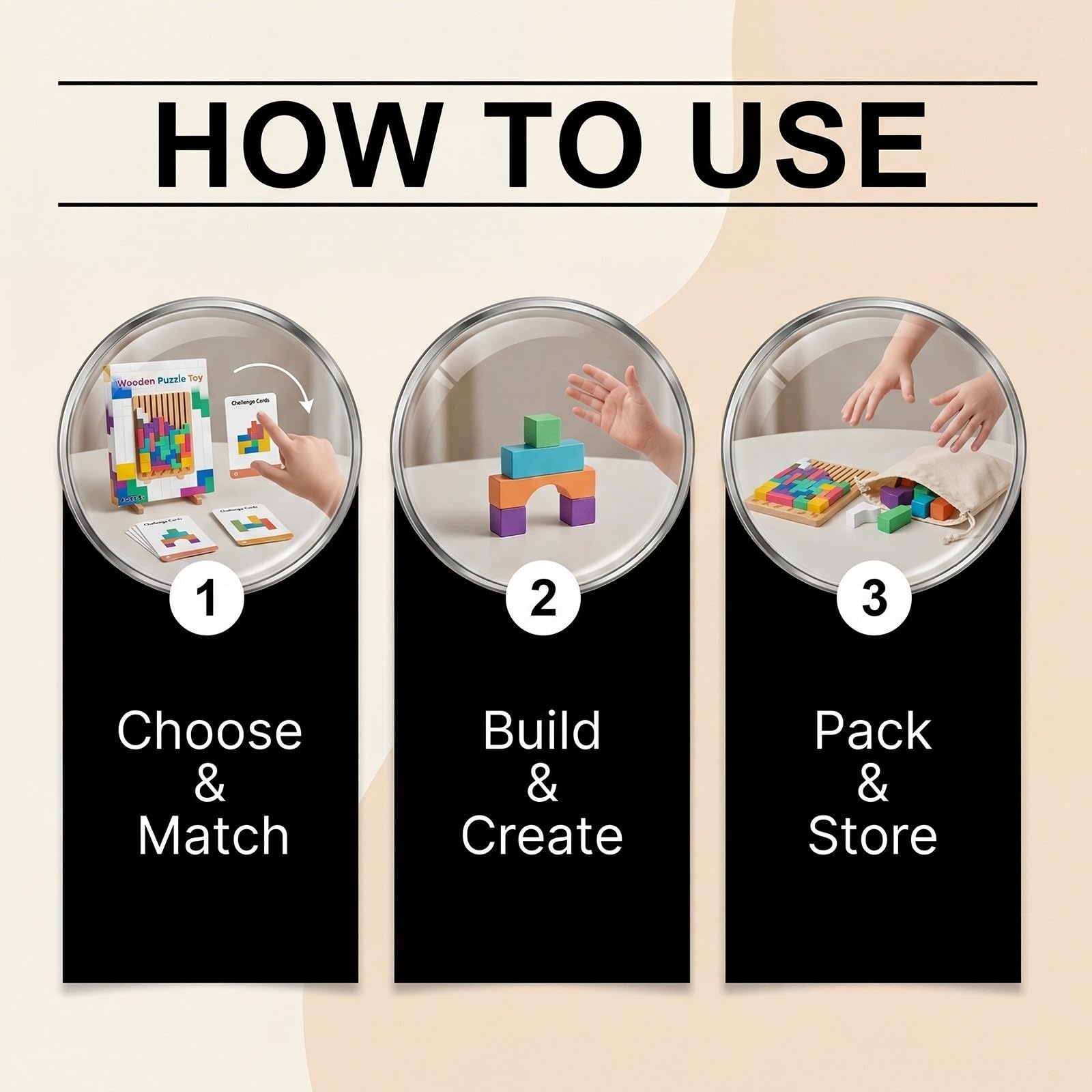 Bloque de rompecabezas de madera para niños – Juego educativo de formas geométricas (Edades 3+) – Estimula la creatividad & Razonamiento lógico para niños