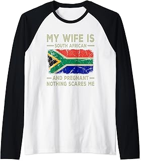 My Wife is South African and Pregnant Wife Funny Husband Raglan Baseball Tee