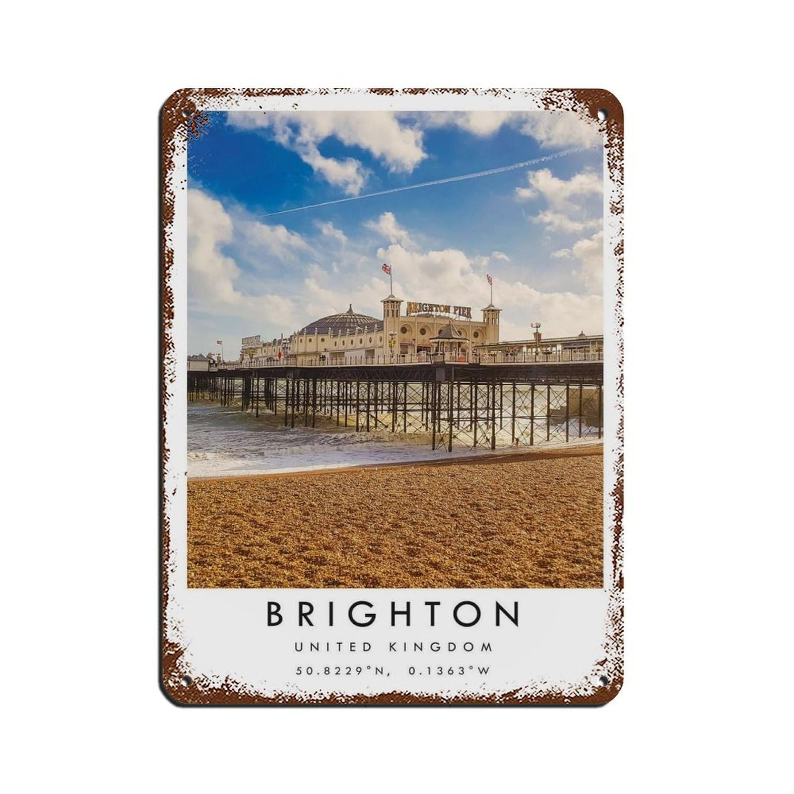 Lxwnze 30L X 40W Cm Brighton Travel, Brighton Poster Retro Poster Metal Tin Sign Chic Art Retro Iron Painting Bar People Cave Cafe Family Garage Poster Wall Decoration 12X16inch(30X40cm)