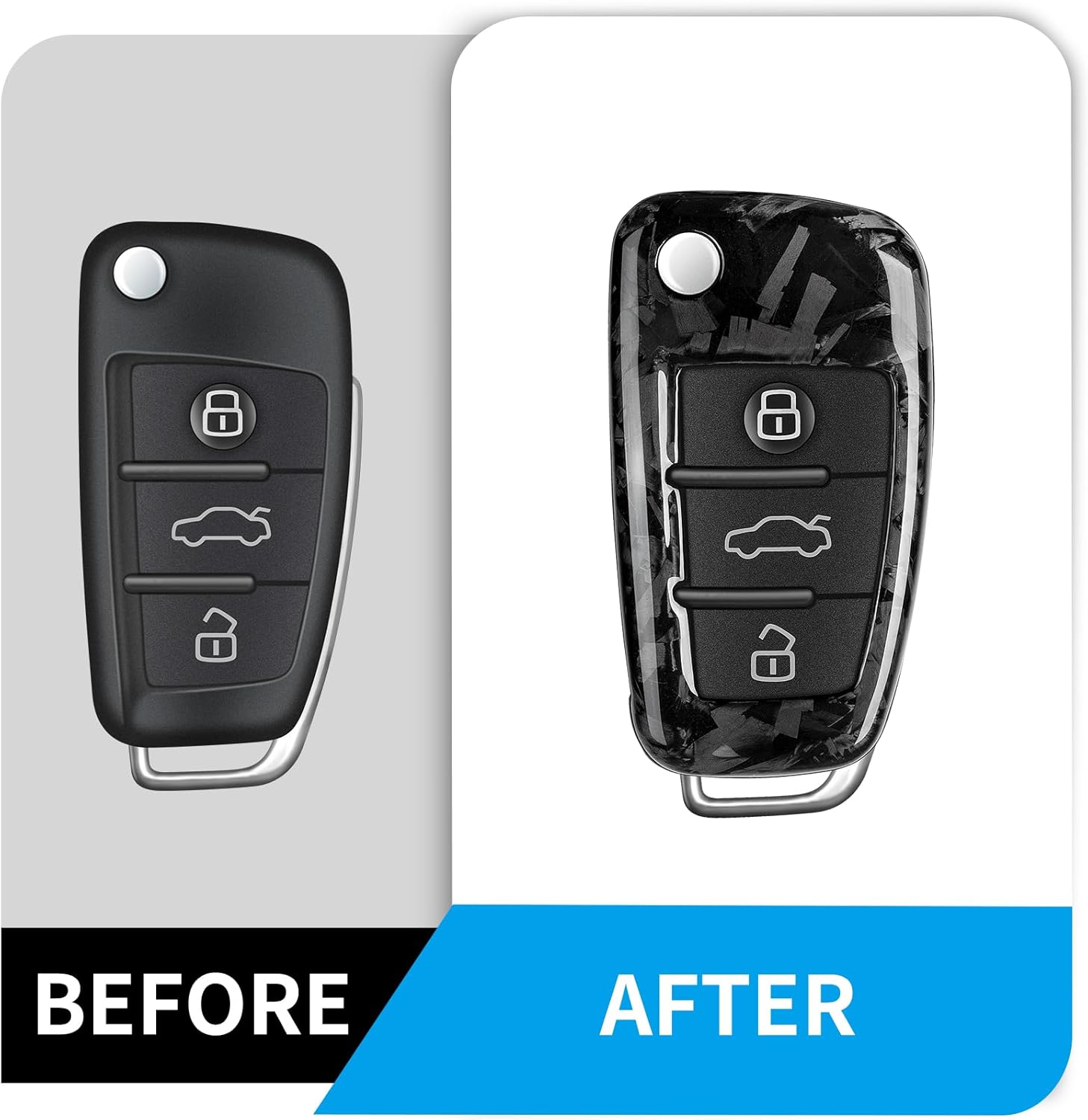 Key Fob Cover with Keychain Fits Audi Q3 2024,Forged Carbon Fiber Key Fob Case Shell Fits Audi A3 A4 A6 S3 S4 RS3 RS4 RS6 R8 TTS 2005 2010 2013 Flip Blade Key Smart Remote Accessories