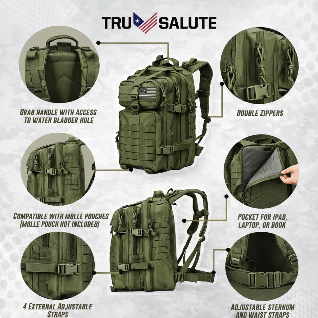 Tru Salute 45L wojskowy plecak taktyczny duży wojskowy 3-dniowy plecak szturmowy Molle Bugout Bag plecak