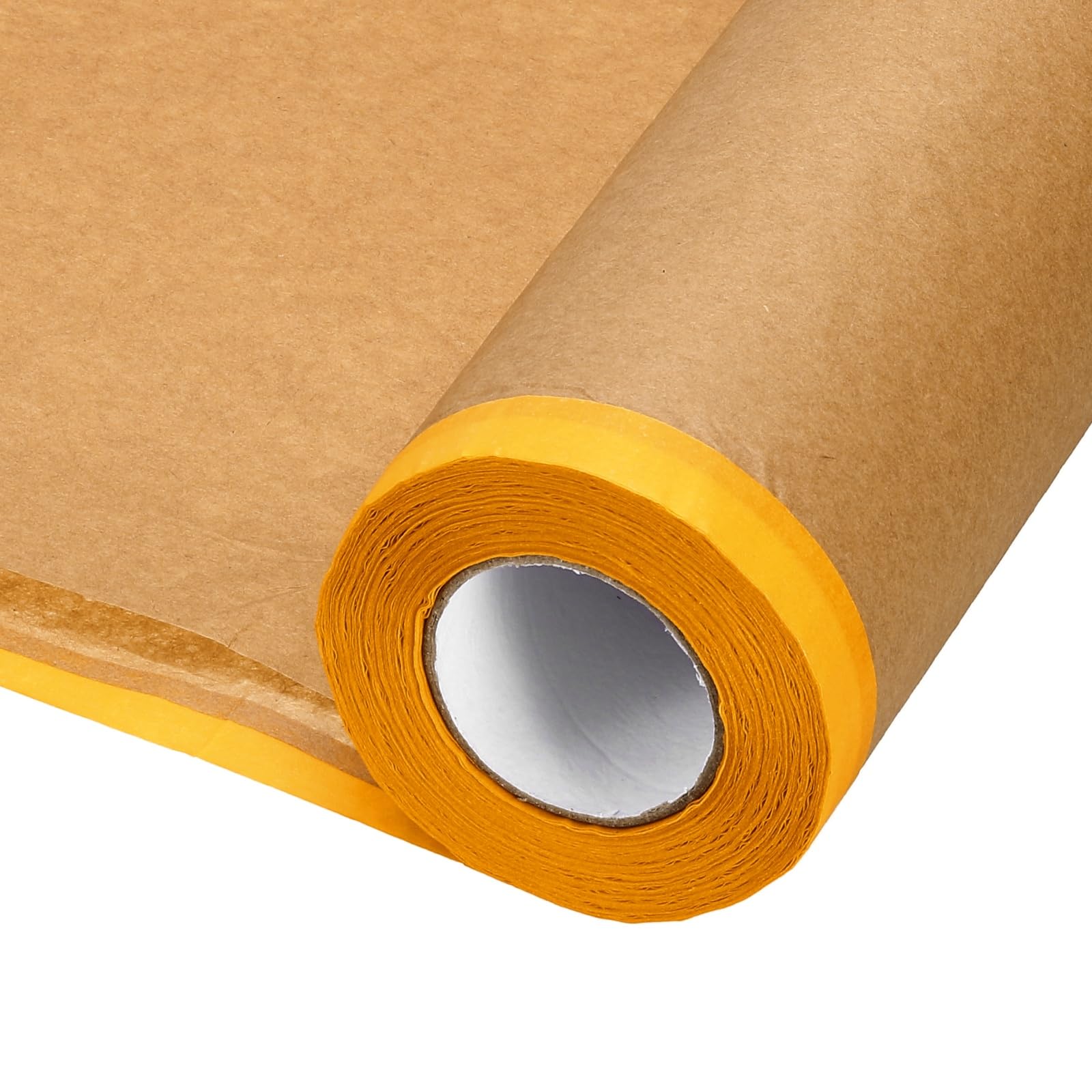 sourcing map Pre-Taped Masking Paper, 60CM x 15M/24 x 49 ft Paint Adhesive Protective Paper Painter Tape and Drape for Masking Auto Body Covering Wall Skirting Frames, Yellow