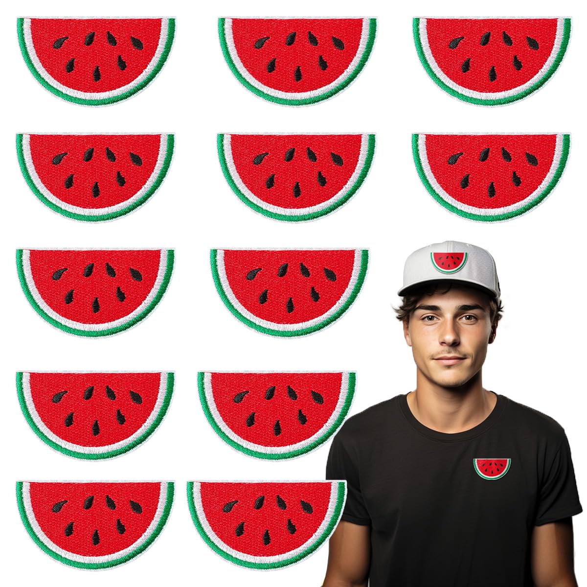 12Pcs Watermelon Iron on Patches, Iron on Embroidered Applique Patches for Jackets, Hats, Backpacks, Jeans
