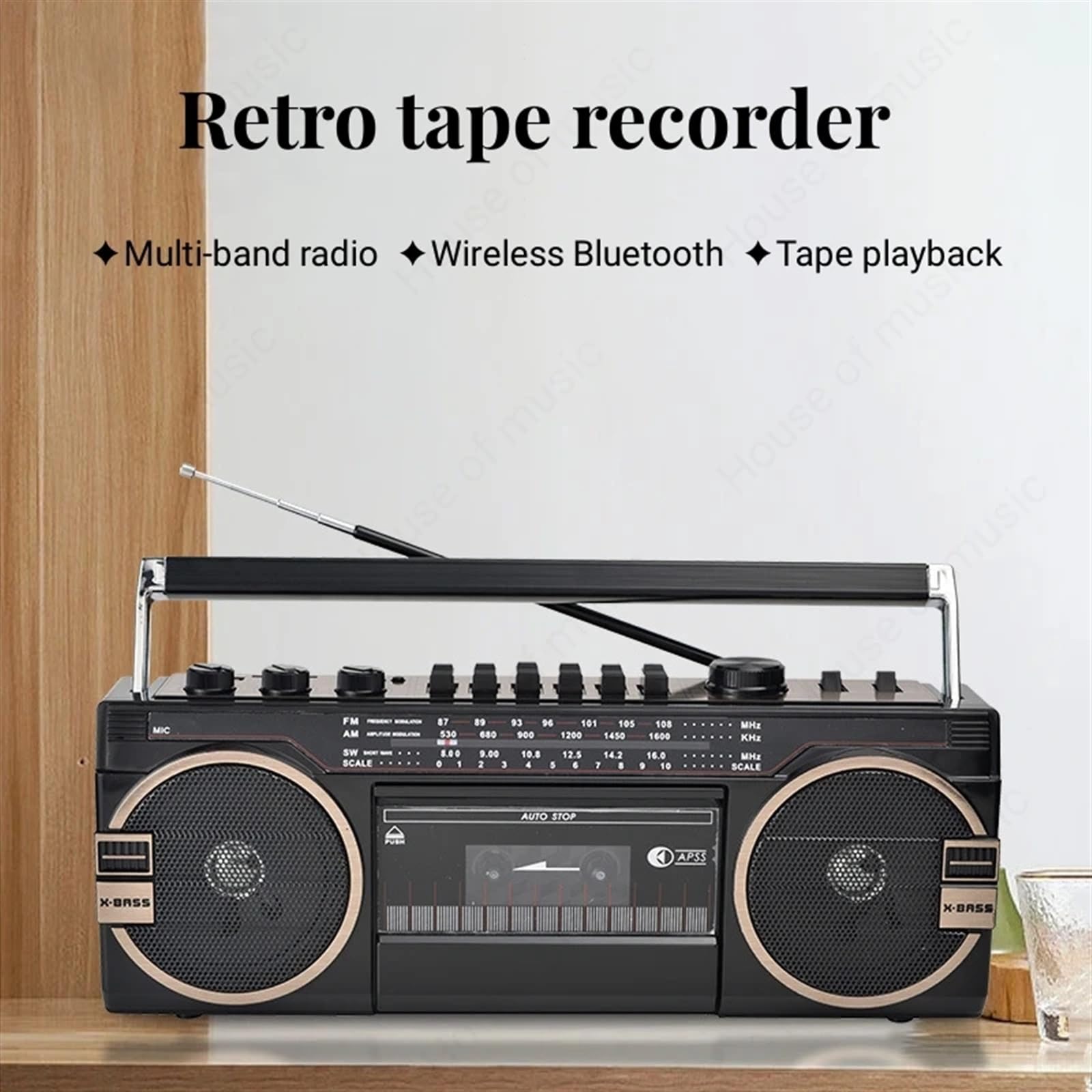 Boombox - Reproductor de CD portátil, grabadora de casete retro con Bluetooth y radio AM/FM, altavoz clásico de los años 80 para viajes y reuniones familiares