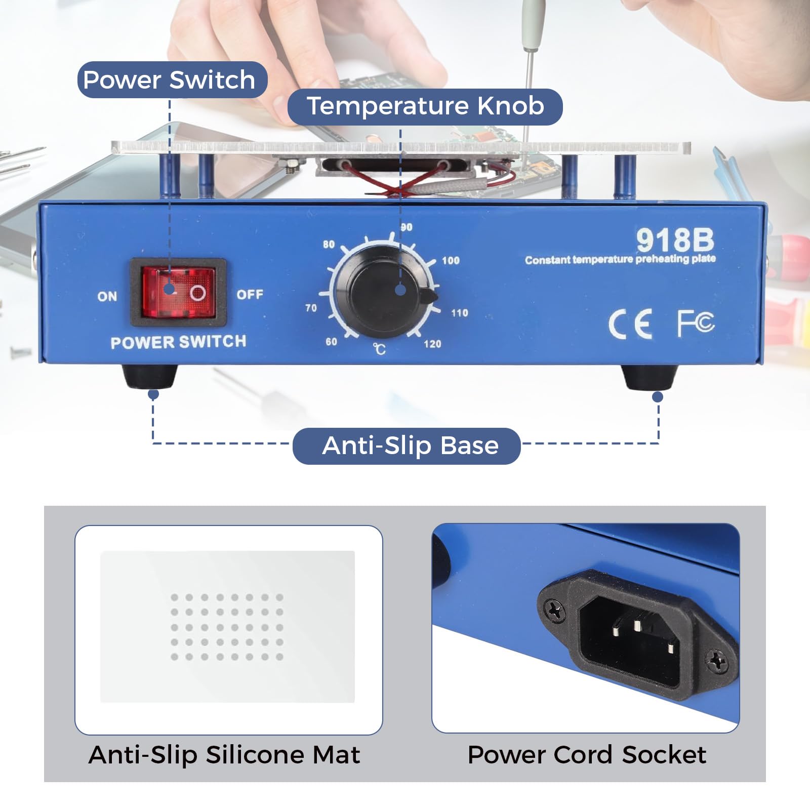 Stacja grzewcza 450 W, 7 cali LCD, elektryczny lutowanie wstępne, stała temperatura 60-120℃ ekran LCD separator maszyna do napraw, laboratorium do naprawy, laboratorium dla majsterkowiczów