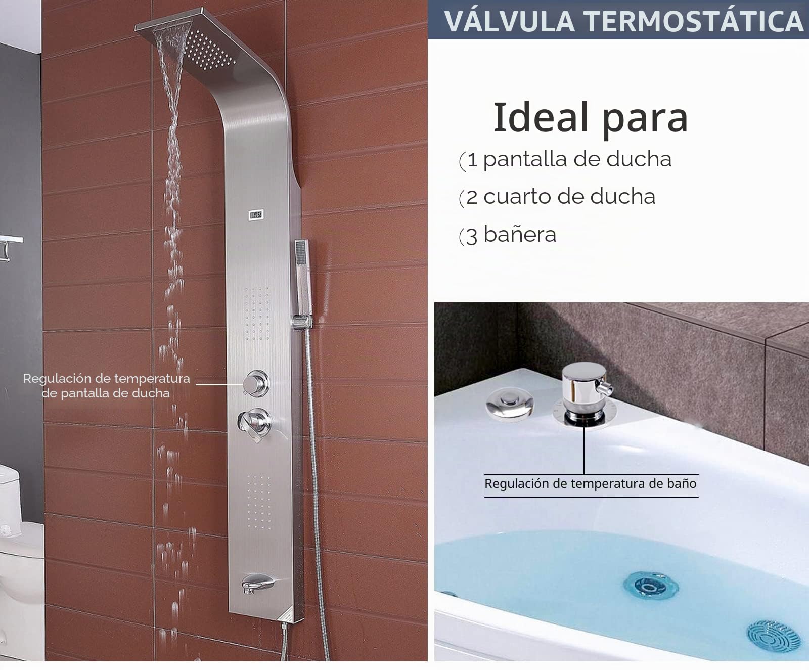 Grifo mezclador termostático de 1 vía para ducha, de pared, de latón, mezclador para bañera de agua fría y caliente, mezclador de baño para ducha de baño y cabina, G1/2"