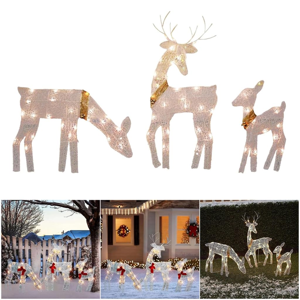 Odporna na warunki atmosferyczne Iron Deer Family Outdoor Christmas Decoration LED Lighted