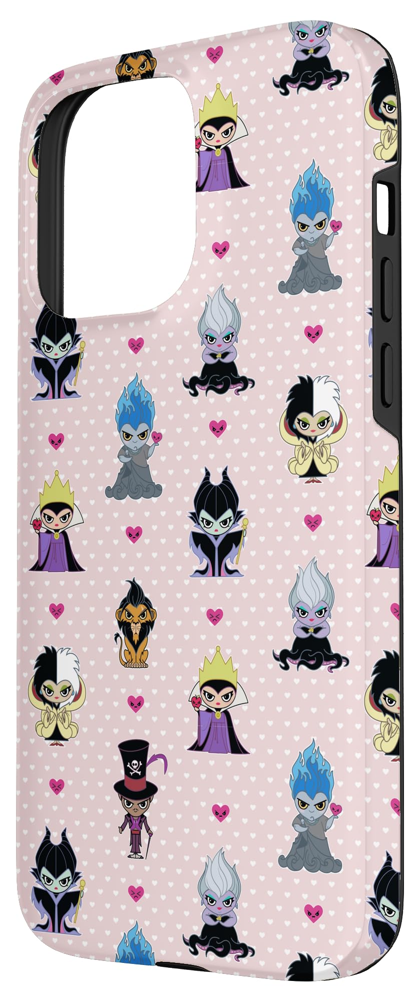 Custodia per iPhone 15 Pro Max Disney Villains Kawaii Chibi Cuori Rosa