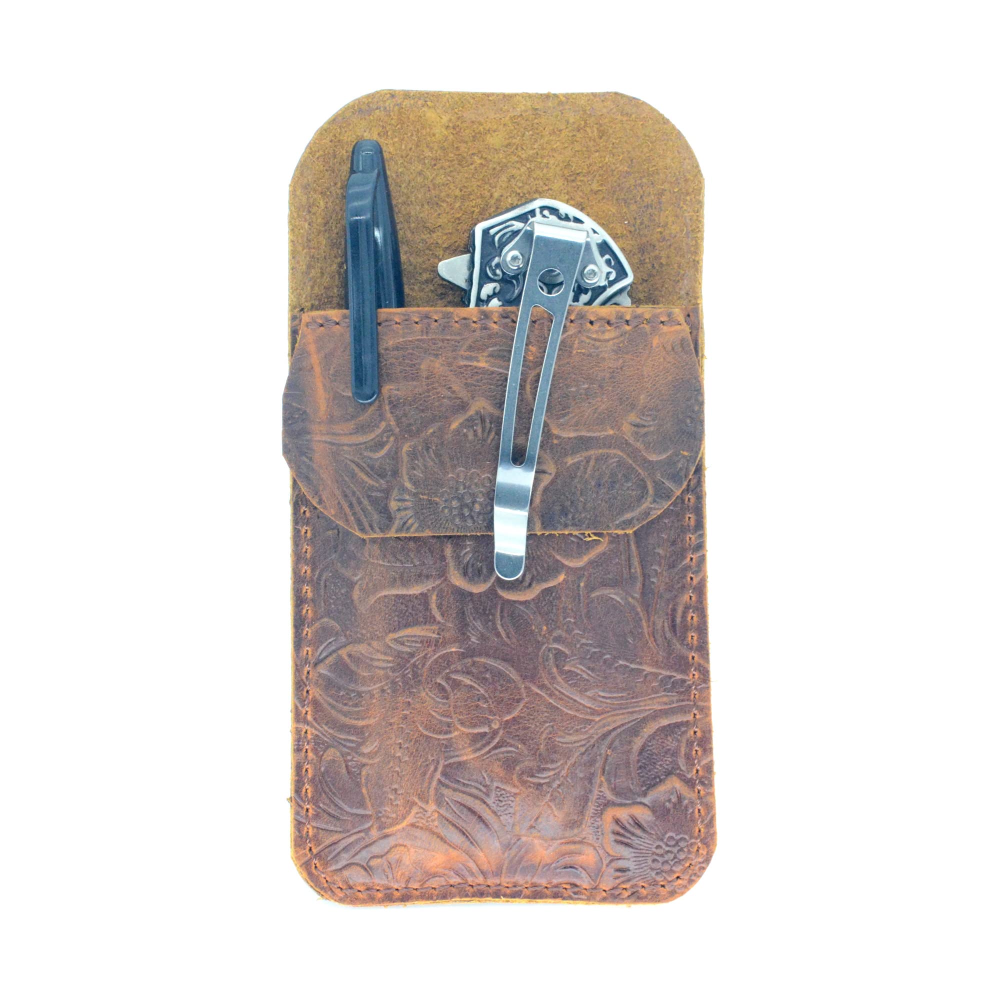 JJNUSA Leather EDC Pocket Slip, Army Knife Sleeve & Pen Holder for Everyday Carry, Camping Accessories