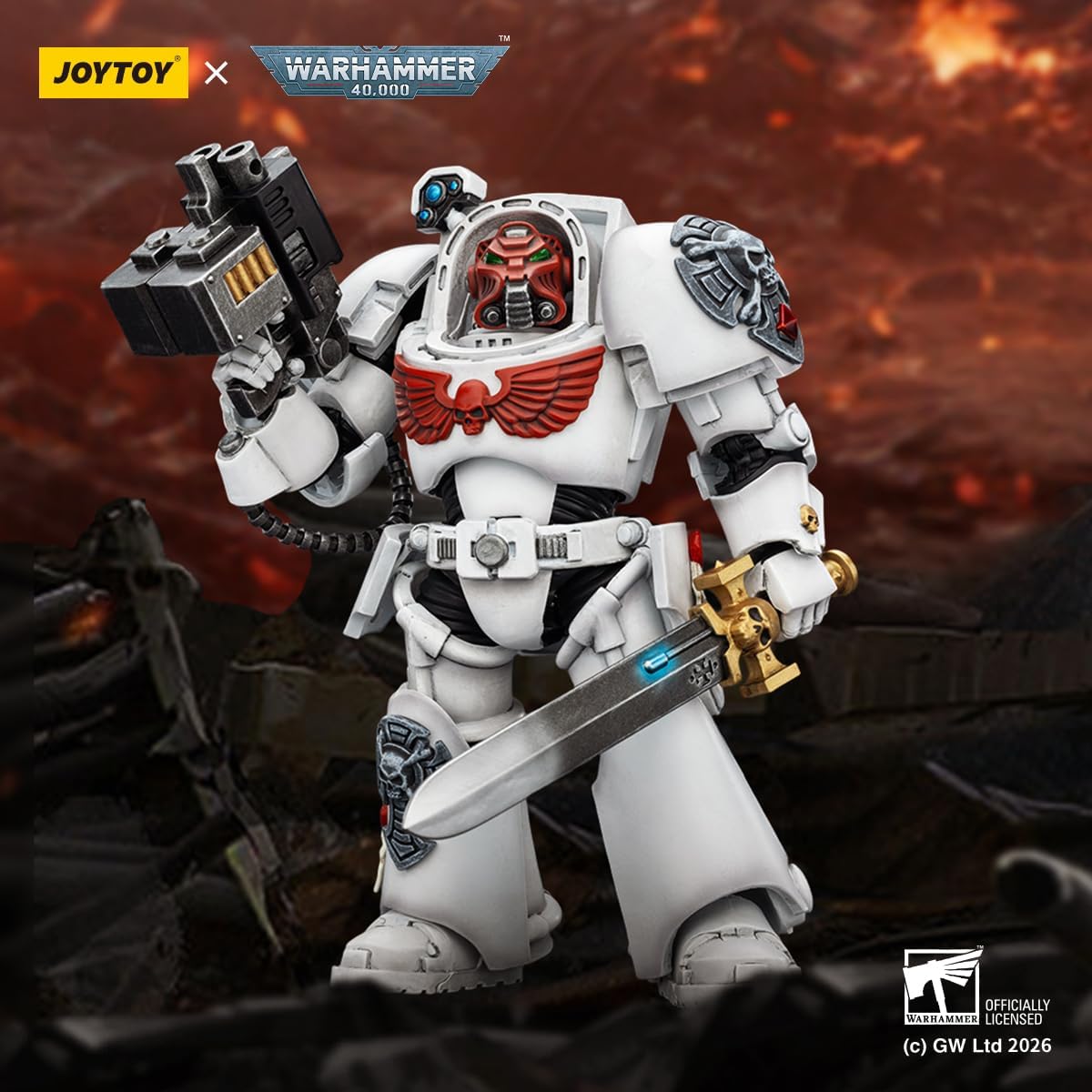 JOYTOY White Scars Warhammer 40k 1/18 Action Figure White Scars Terminator 1 with Power Sword and Storm Bolter Collectible Gifts,Toys for Kids 15+ and Adults 5.63-inch