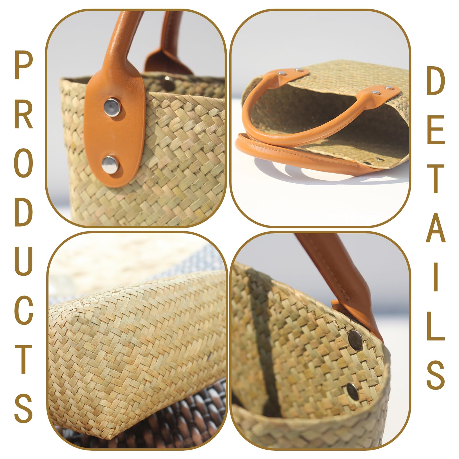 Brihasory Beach Straw Bag for Women, Rattan Straw Tote Bags with Top Handle No Lining Natural Seagrass Woven Handbag Fashion Girls Small Purse for Summer Vacation Travel Picnic(Original)