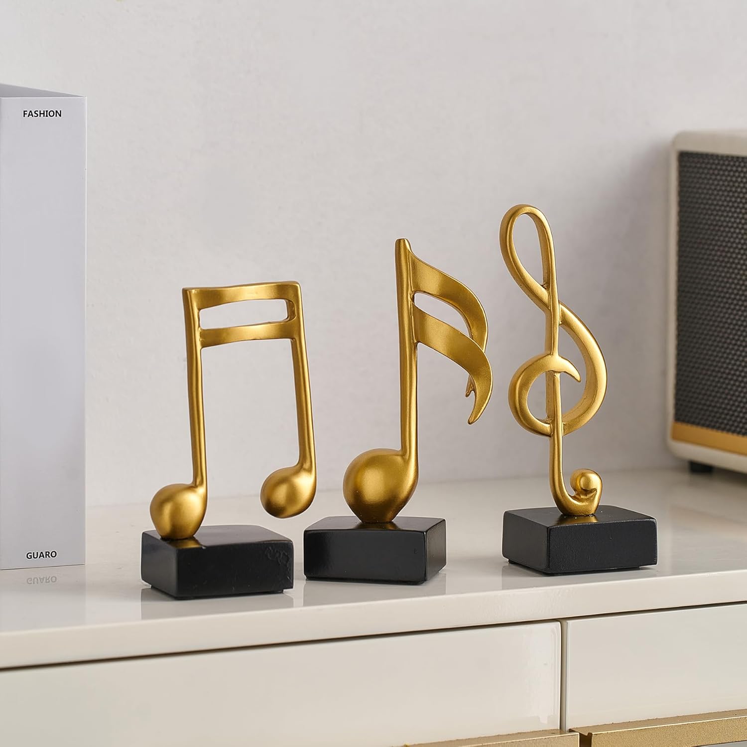 3 Pieces Gold Music Note Sculptures Home Decor for Shelf Decor Accents Resin Gold Music Note Statue Table Decorations for Living Room Office Coffee Table TV Stand - Image 7