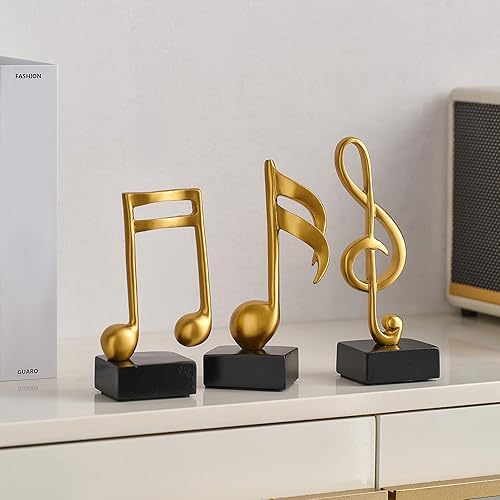 Miniatura 7 de 3 piezas de esculturas doradas de notas musicales, decoración del hogar para decoración de estantes, resina, notas musicales doradas, estatua de