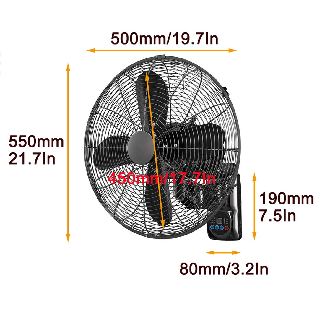 Ventilatore da Parete, Ventilatore Silenzioso a Risparmio energetico con Telecomando per casa/Ufficio, 18 Pollici(Bronzo-18 Pollici (50 x 55 x 30 cm)