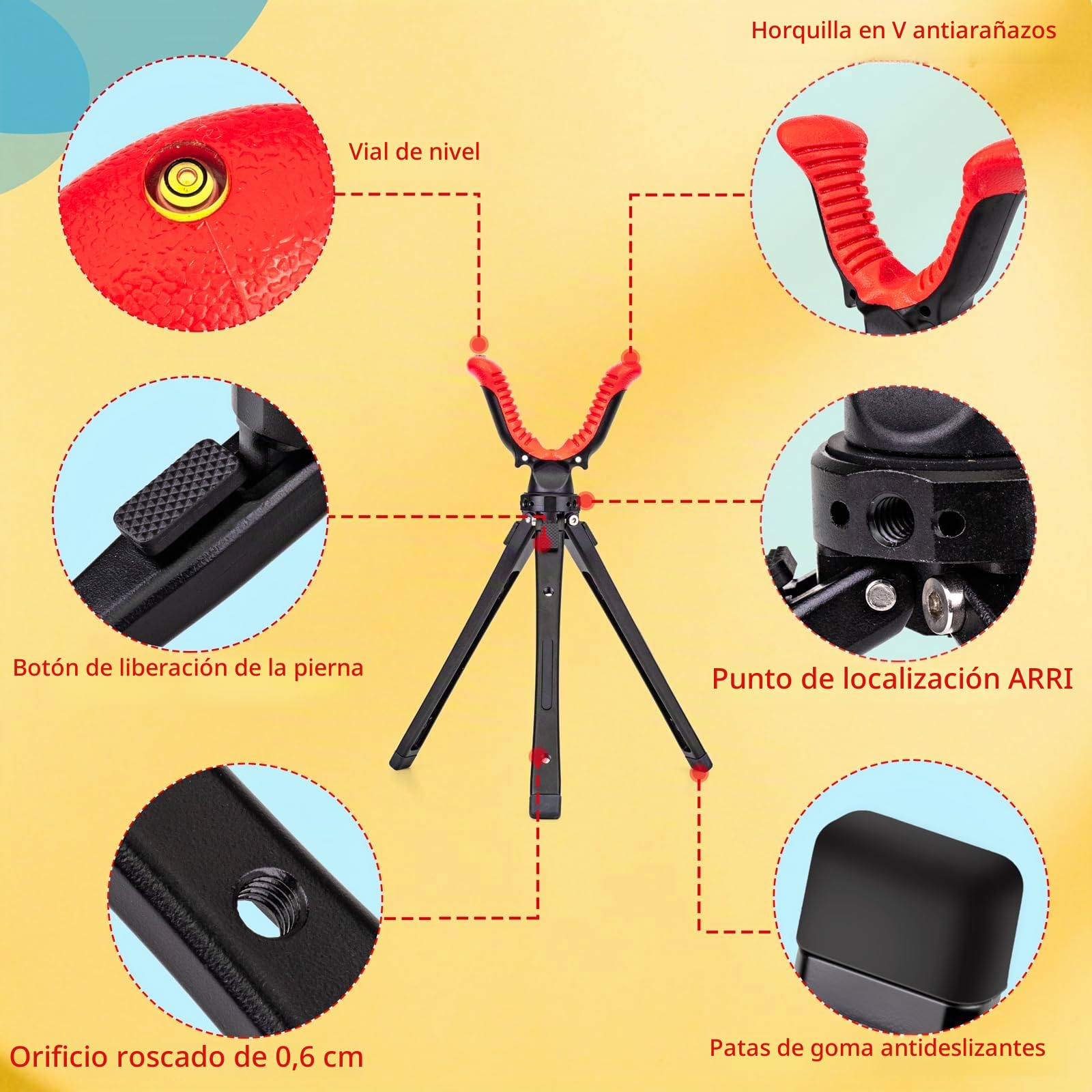 Zeadio Soporte de trípode de aleación de aluminio, altura ajustable, soporte portátil con rotación de 360 grados en V para actividades al aire libre, T29