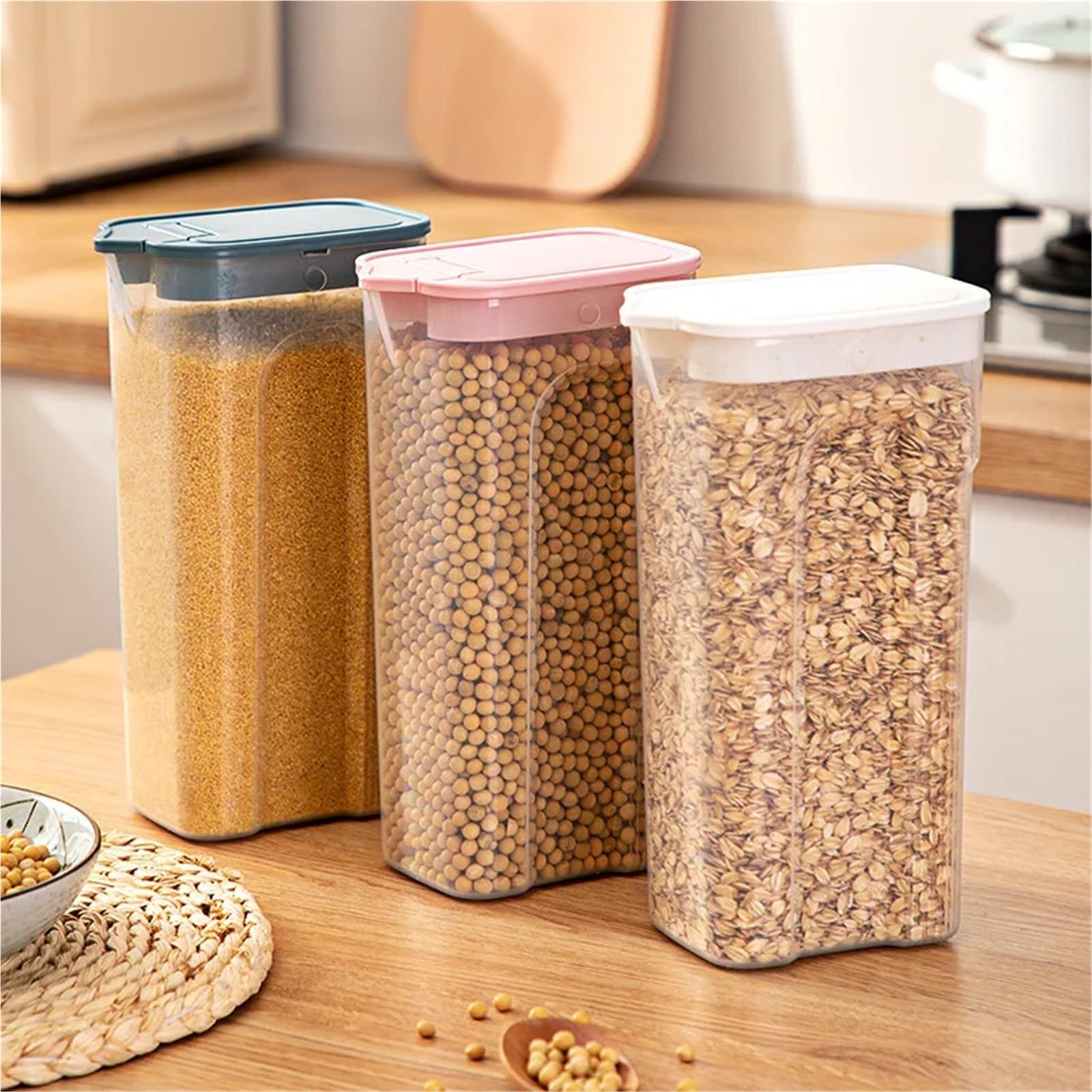 Contenitori Per Alimenti 3 pezzi di scatola di immagazzinaggio in PP sigillata for cereali, riso, frutta secca, contenitore, organizzatore, barattoli for conservazione della freschezza, accessori da c