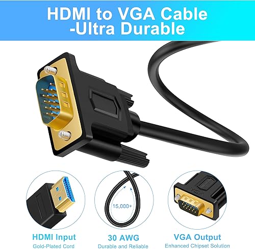 Miniatura 2 de SHULIANCABLE Cable HDMI a VGA, cable HDMI a VGA chapado en oro (hombre a macho) 1080P compatible con Raspberry Pi, Roku, computadora, laptop,